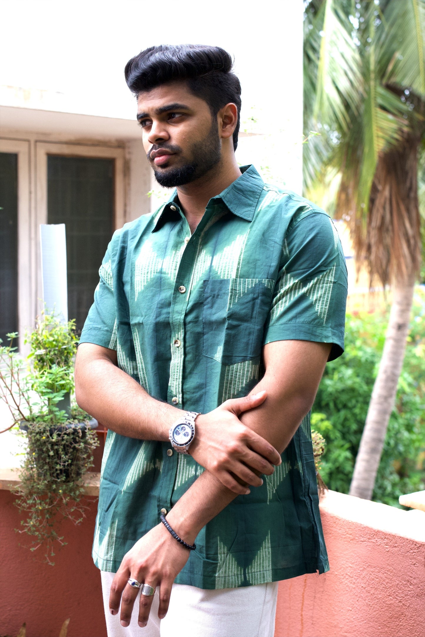 SHIBORI TURQUOISE TRIANGLE SHIRT