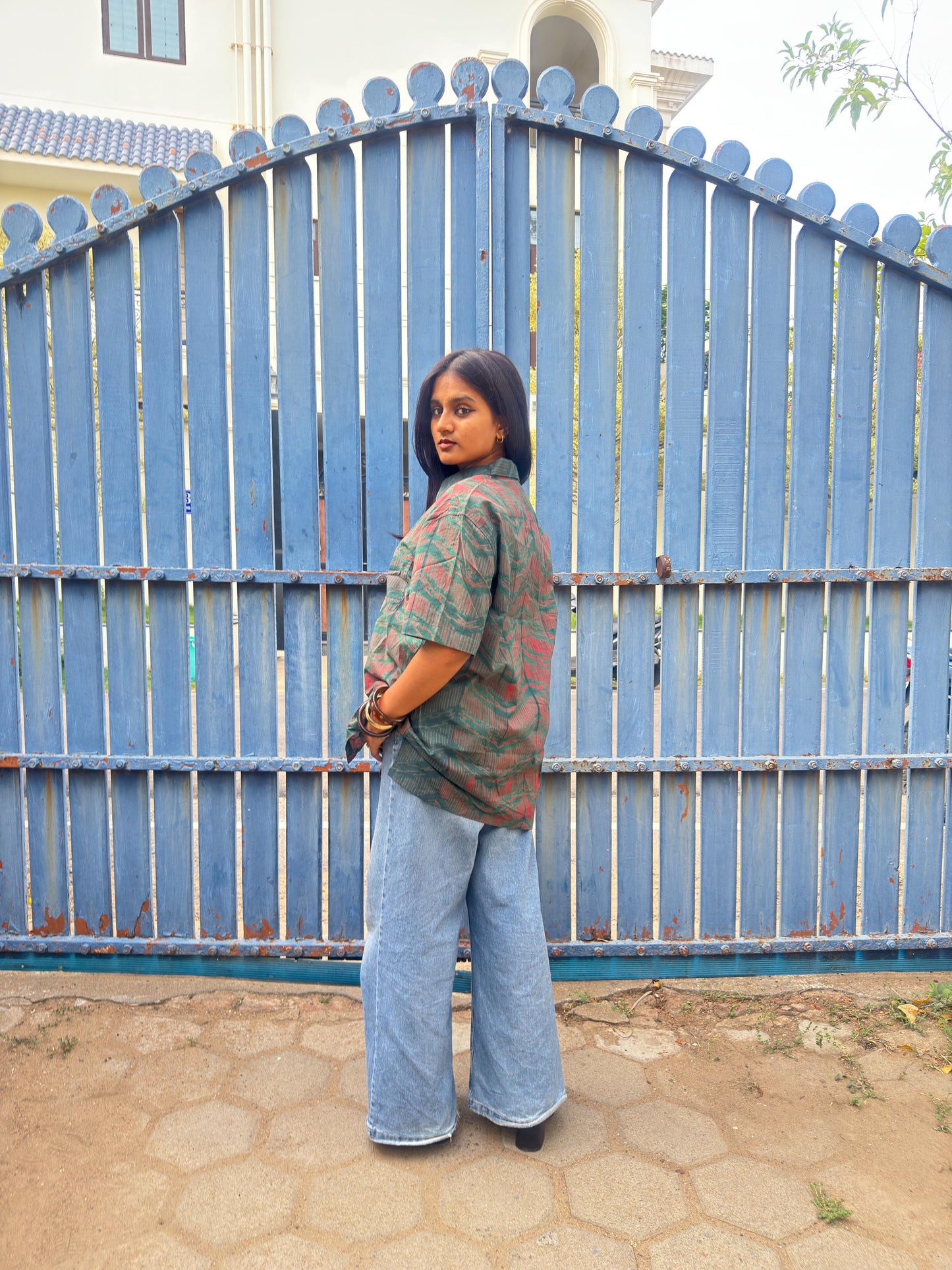 SHIBORI GREEN PINK WAVES SHIRT