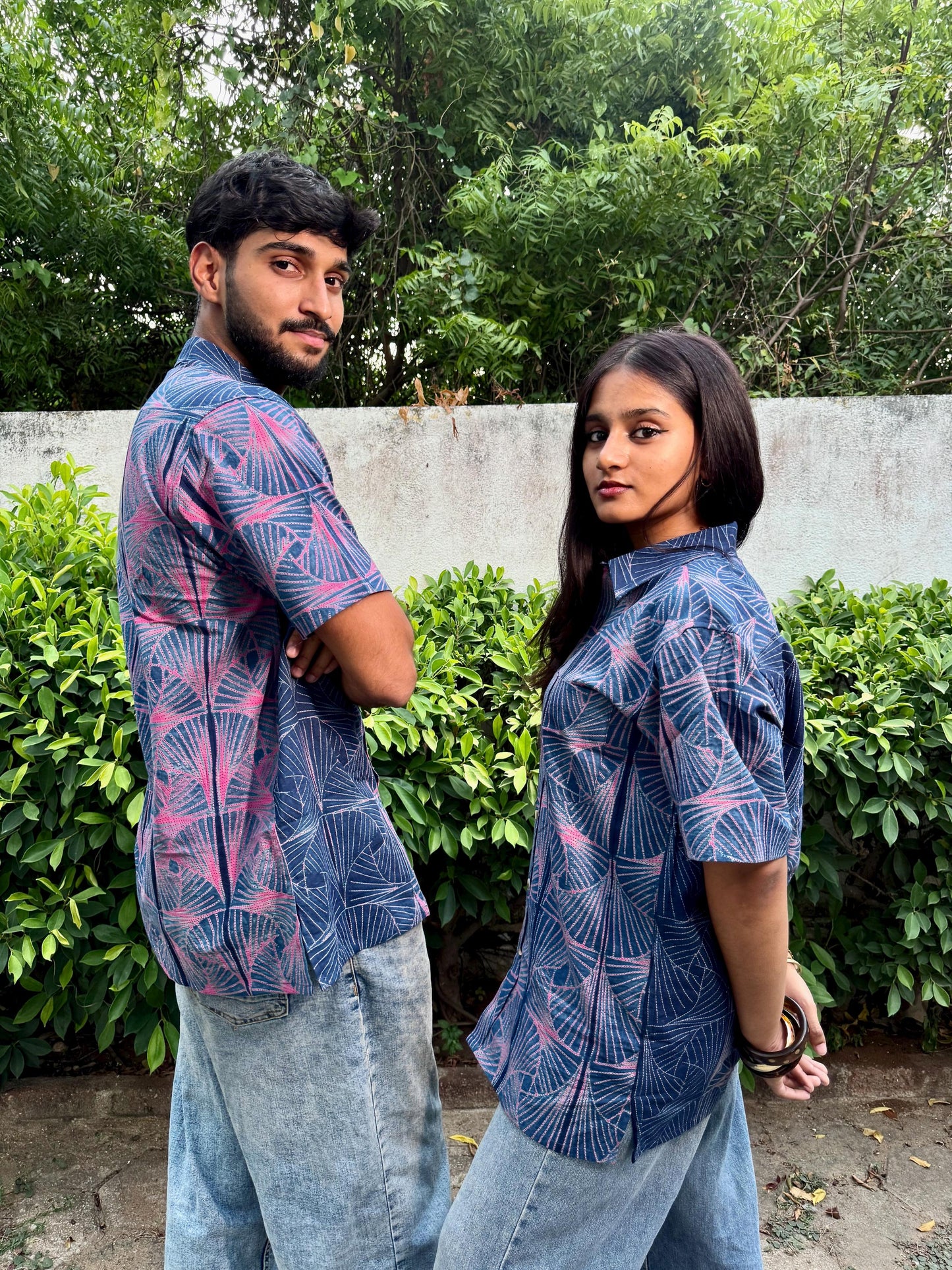 SHIBORI INDIGO PINK THUNDER SHIRT