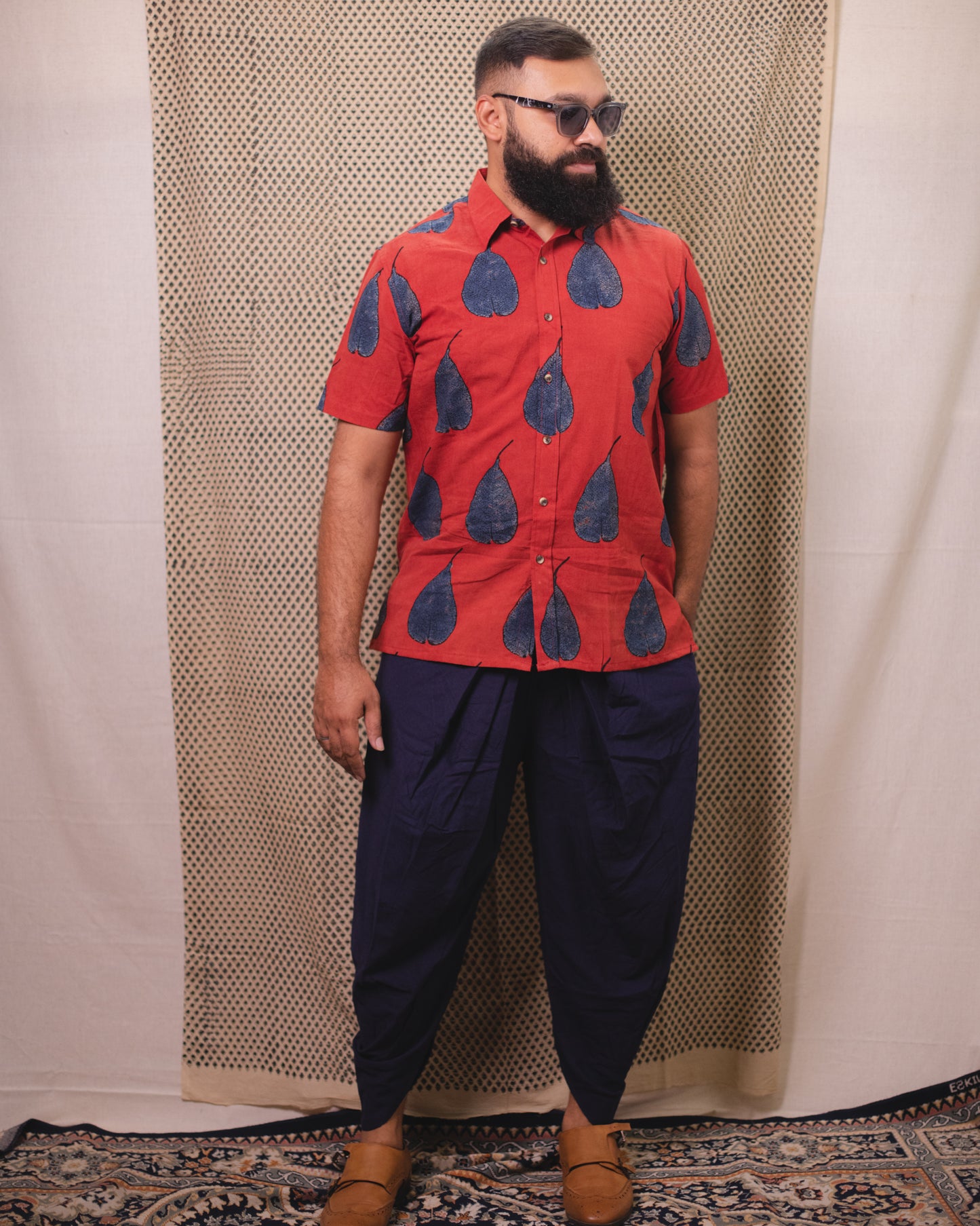 AJRAKH MAROON INDIGO LEAF SHIRT