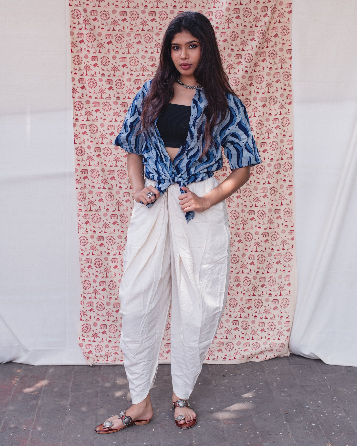 BATIK INDIGO ABSTRACT WAVE SHIRT