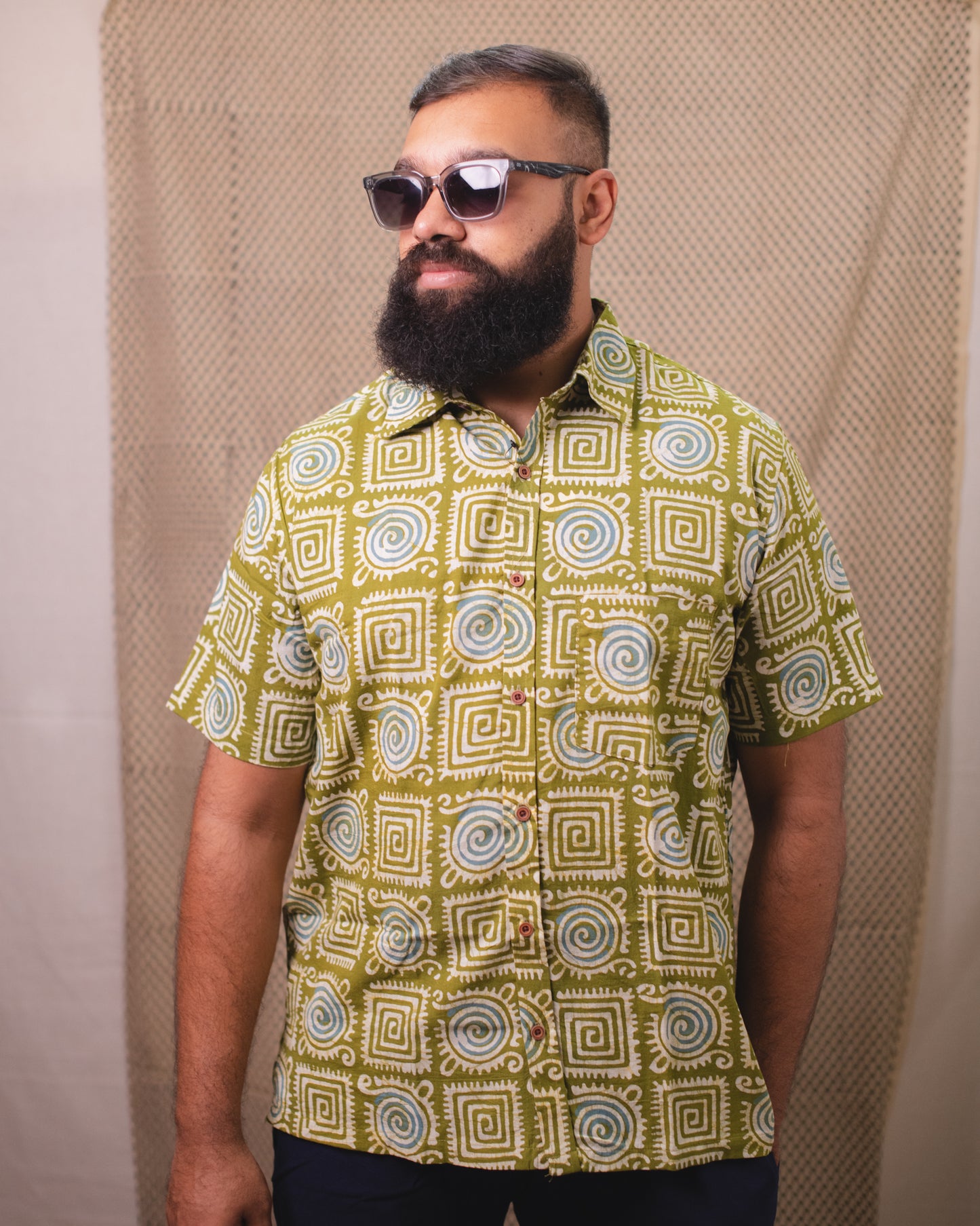 BATIK GREEN GEOMETRIC SHIRT