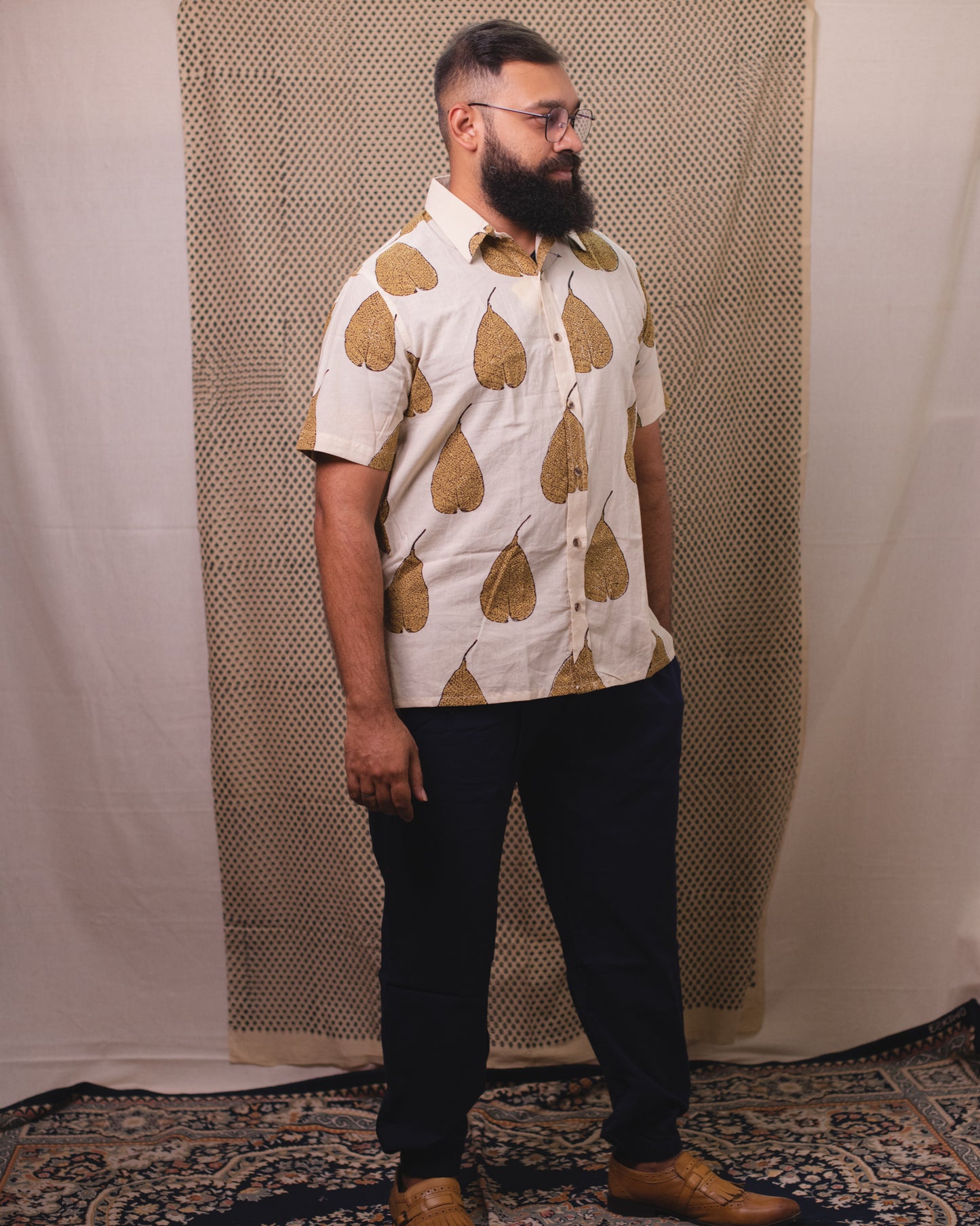 AJRAKH BEIGE TURMERIC LEAF SHIRT