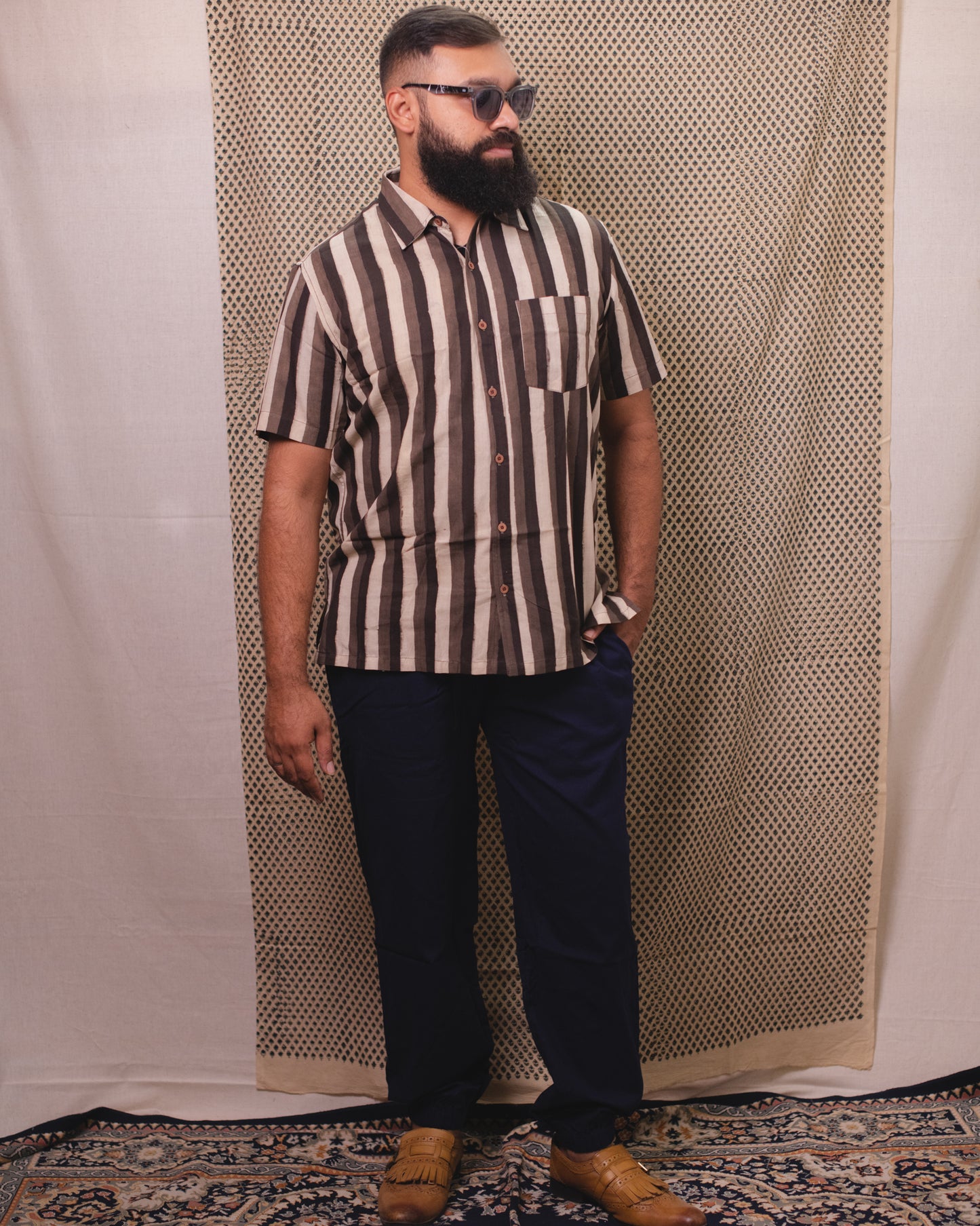 AJRAKH TRI BLACK STRIPES SHIRT