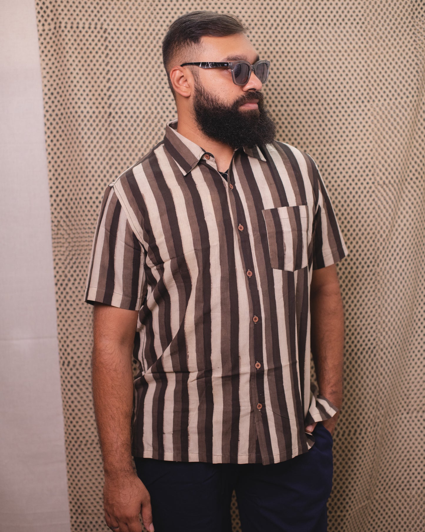 AJRAKH TRI BLACK STRIPES SHIRT