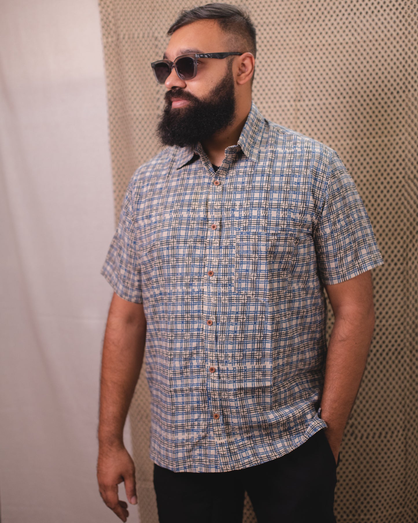AJRAKH INDIGO BLACK MEAZ SHIRT