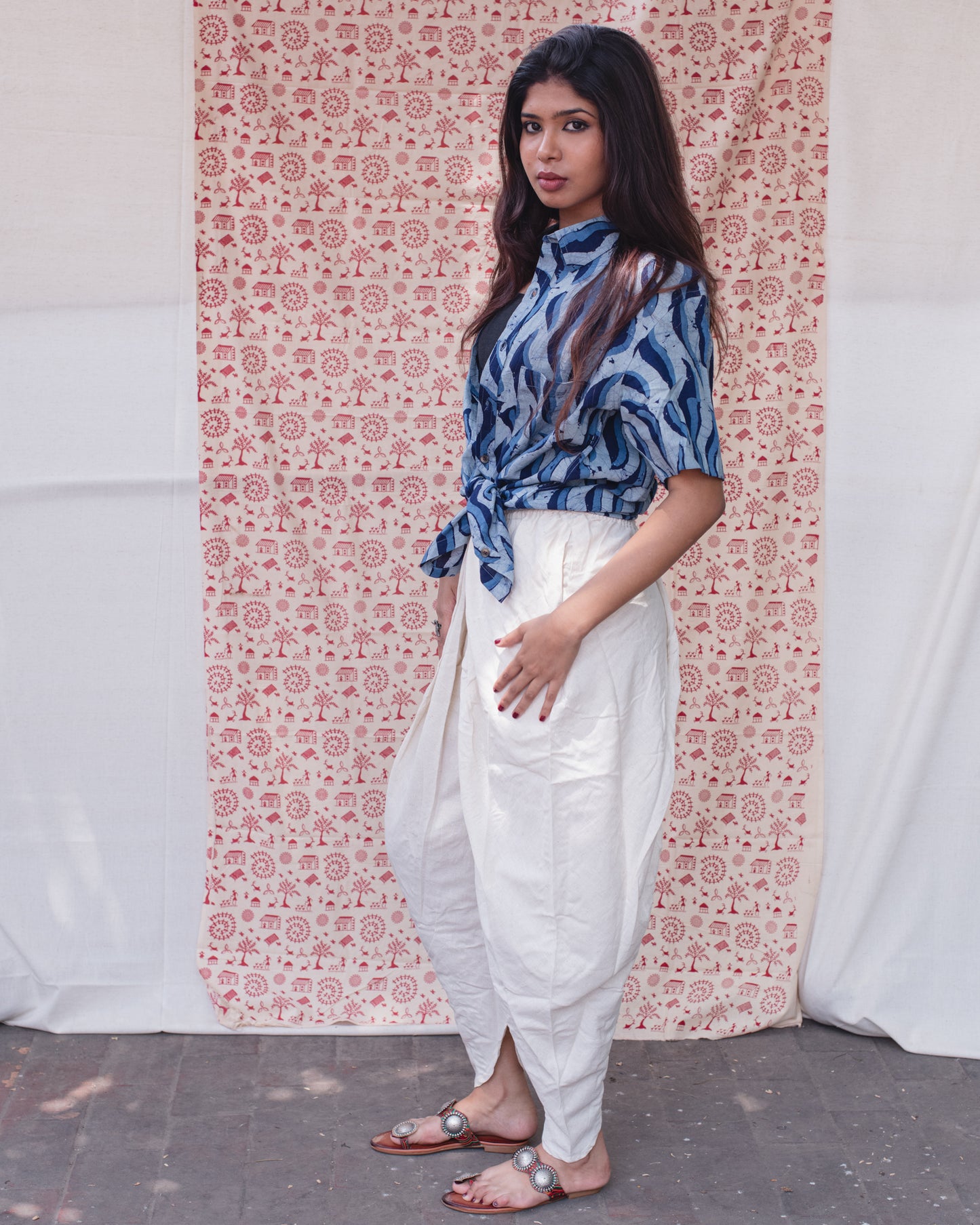 BATIK INDIGO ABSTRACT WAVE SHIRT