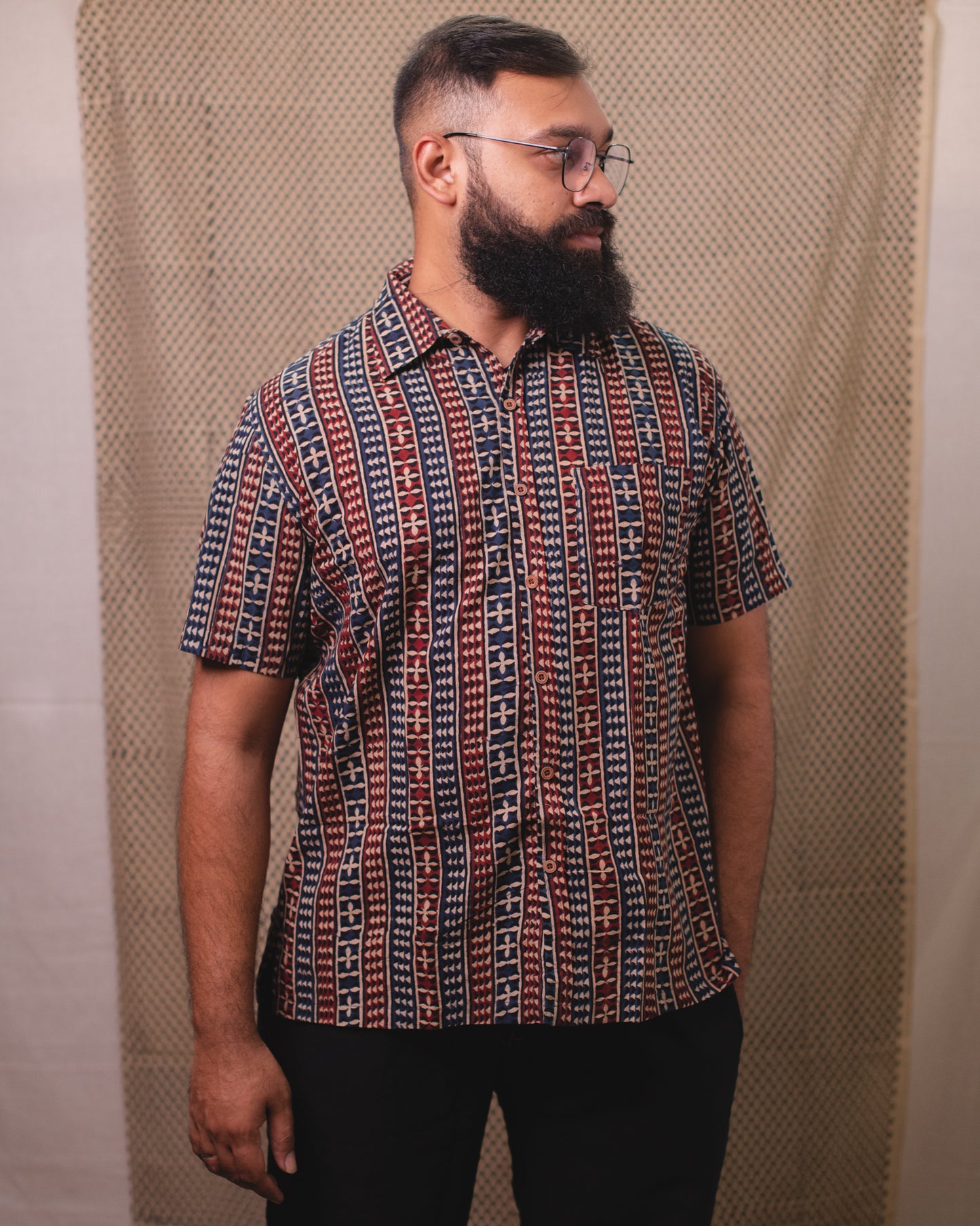 AJRAKH INDIGO BEIGE STRIPES