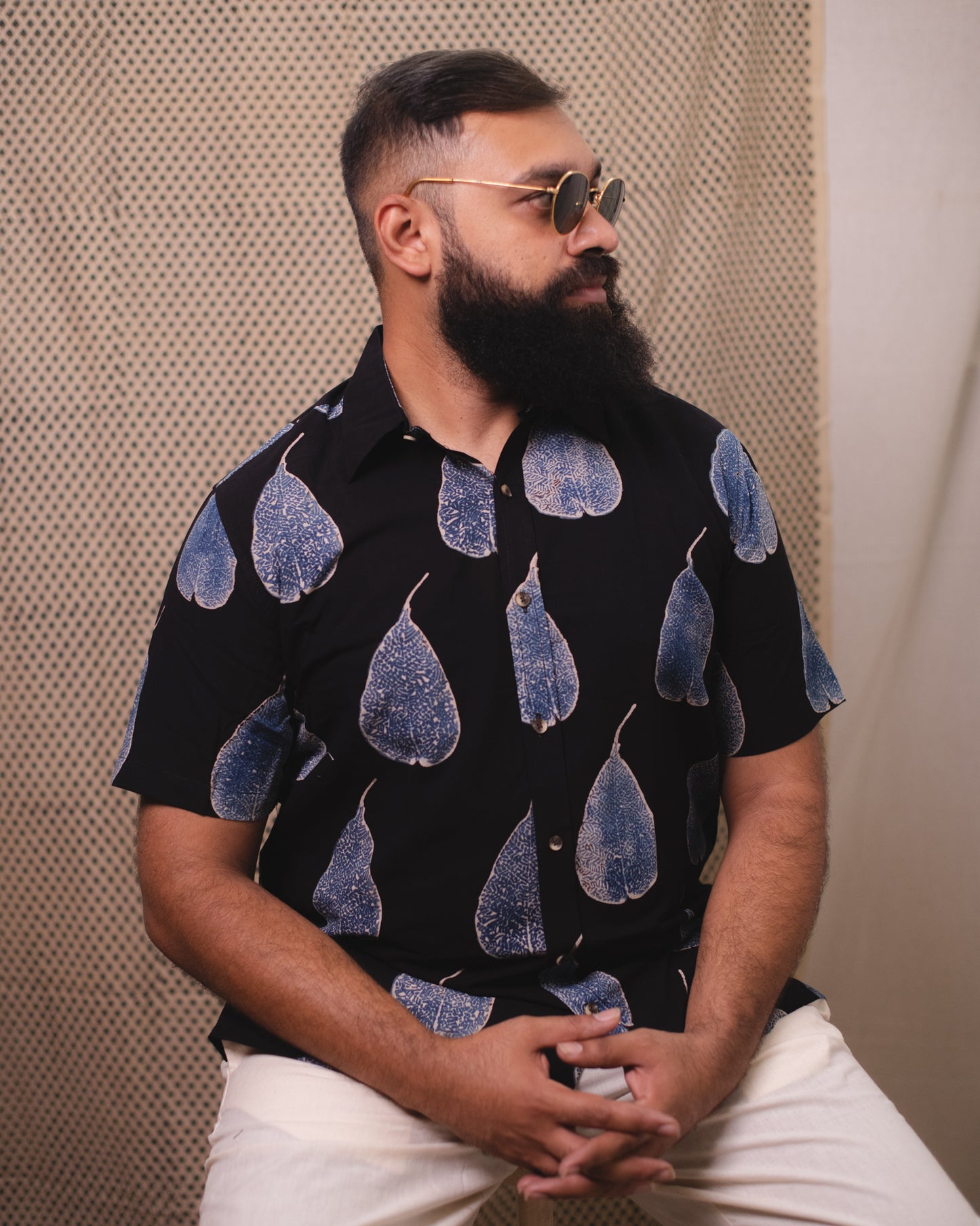 AJRAKH BLACK INDIGO LEAF SHIRT