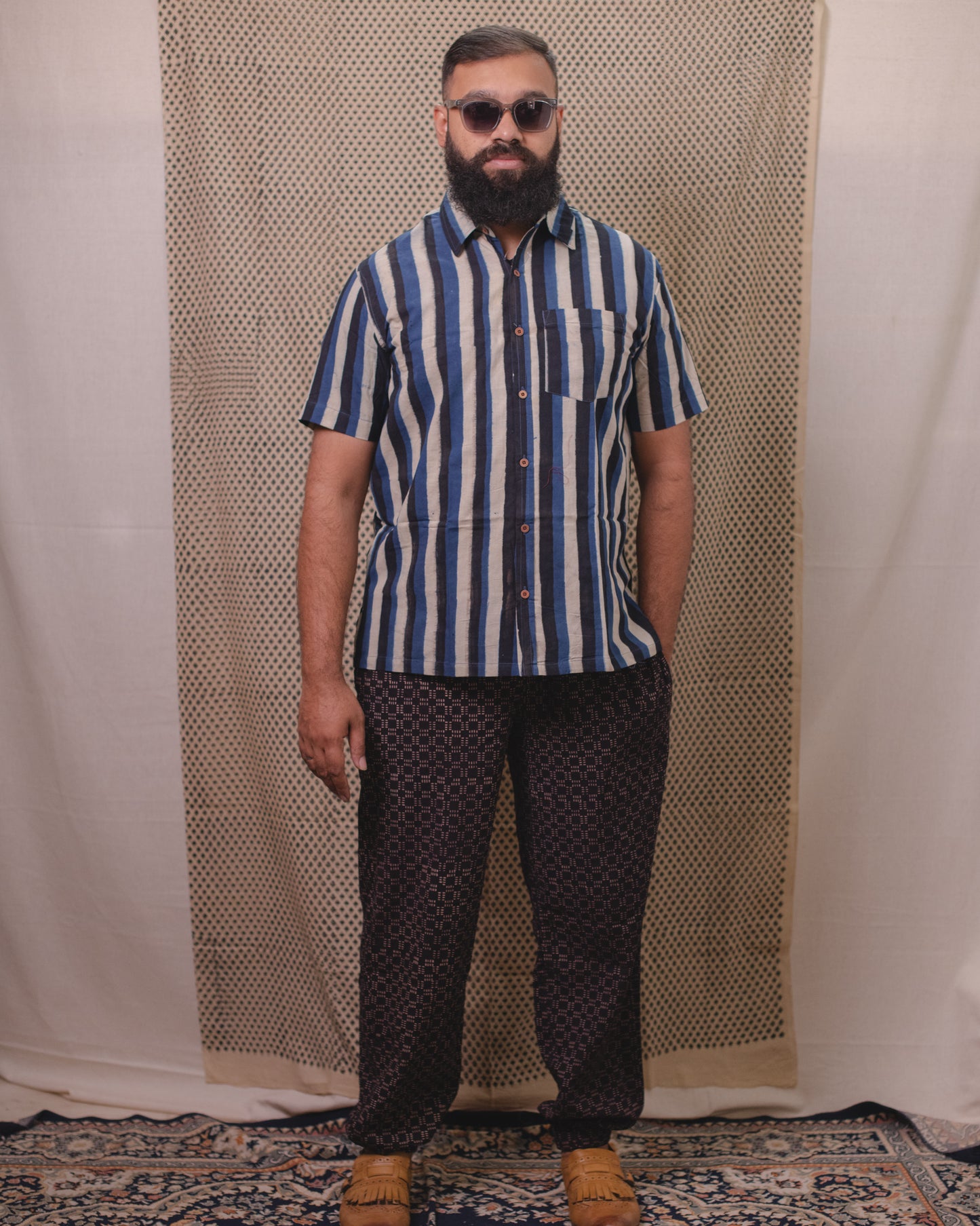 AJRAKH TRI INDIGO STRIPES SHIRT