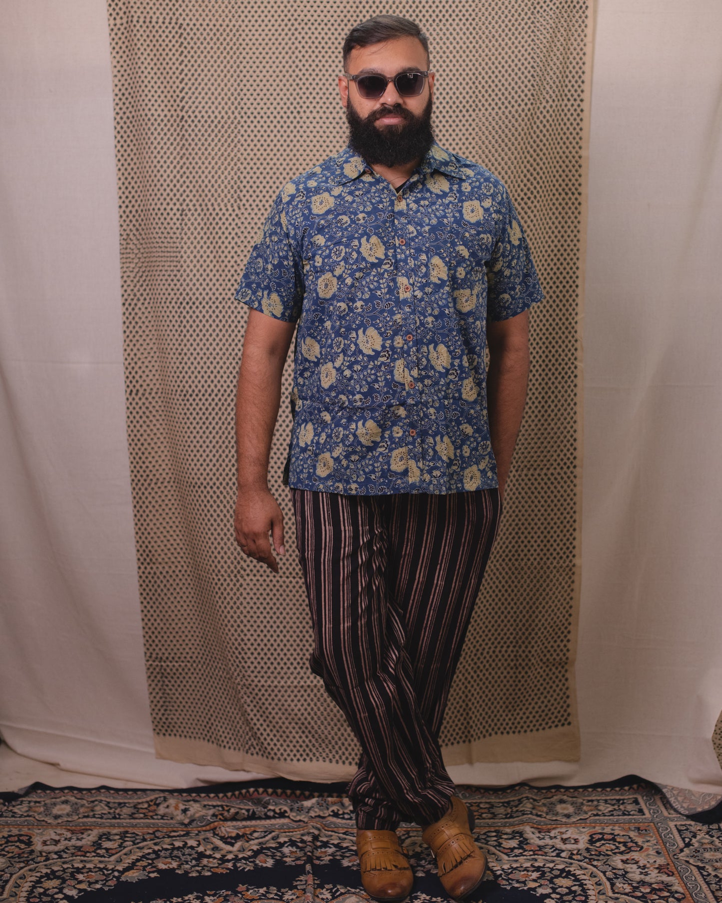 AJRAKH INDIGO NOSTALGIC FLORA SHIRT