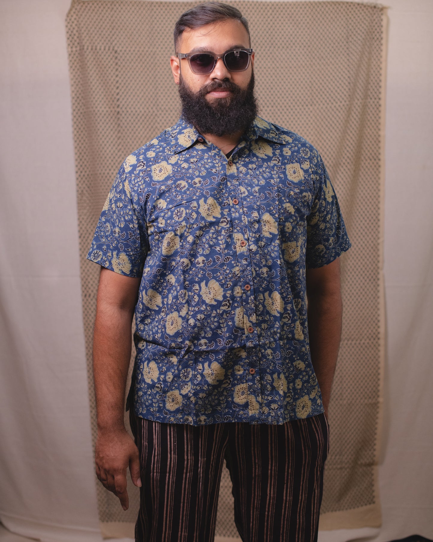 AJRAKH INDIGO NOSTALGIC FLORA SHIRT