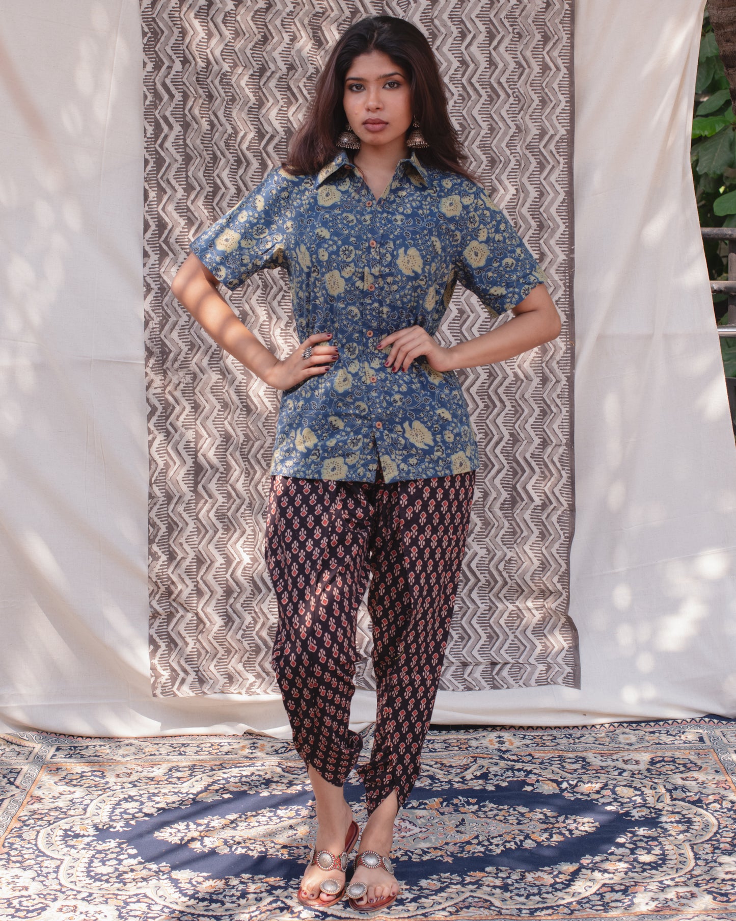 AJRAKH INDIGO NOSTALGIC FLORA SHIRT