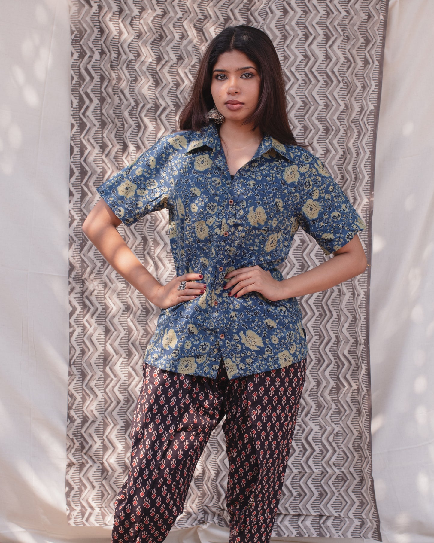 AJRAKH INDIGO NOSTALGIC FLORA SHIRT