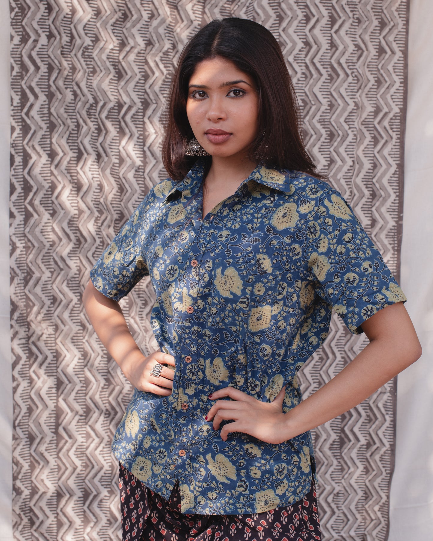 AJRAKH INDIGO NOSTALGIC FLORA SHIRT