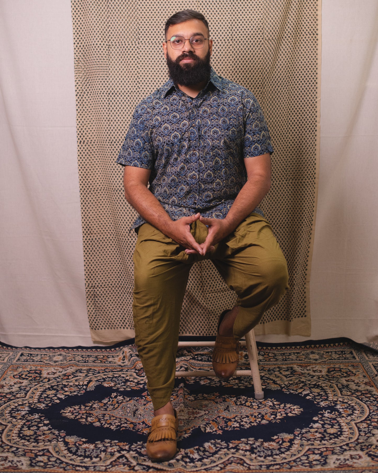 AJRAKH INDIGO HENNA LANTERN SHIRT