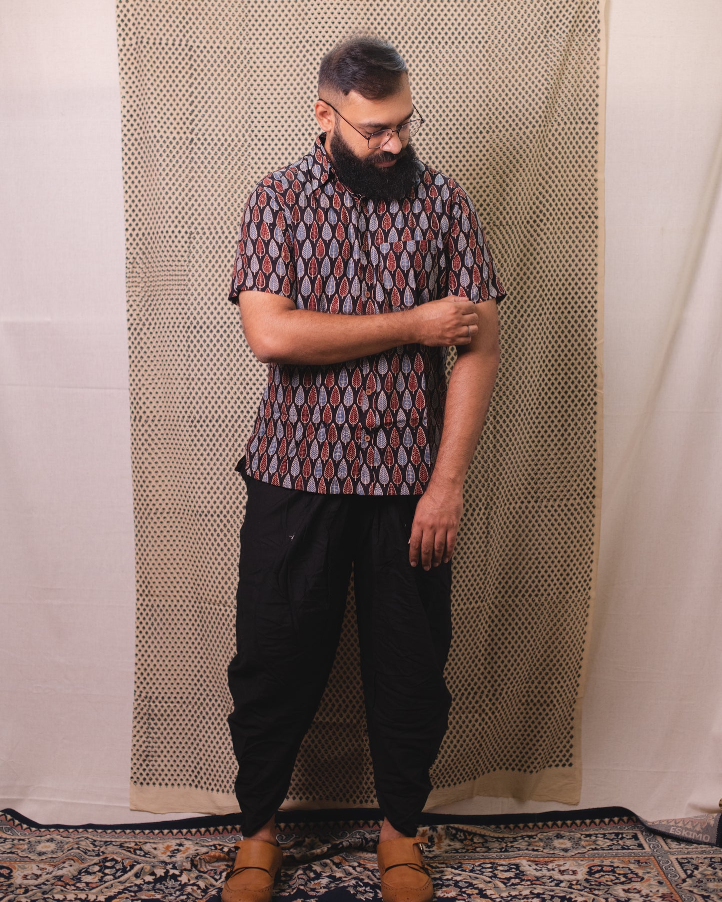 AJRAKH BLACK LEAF SHIRT