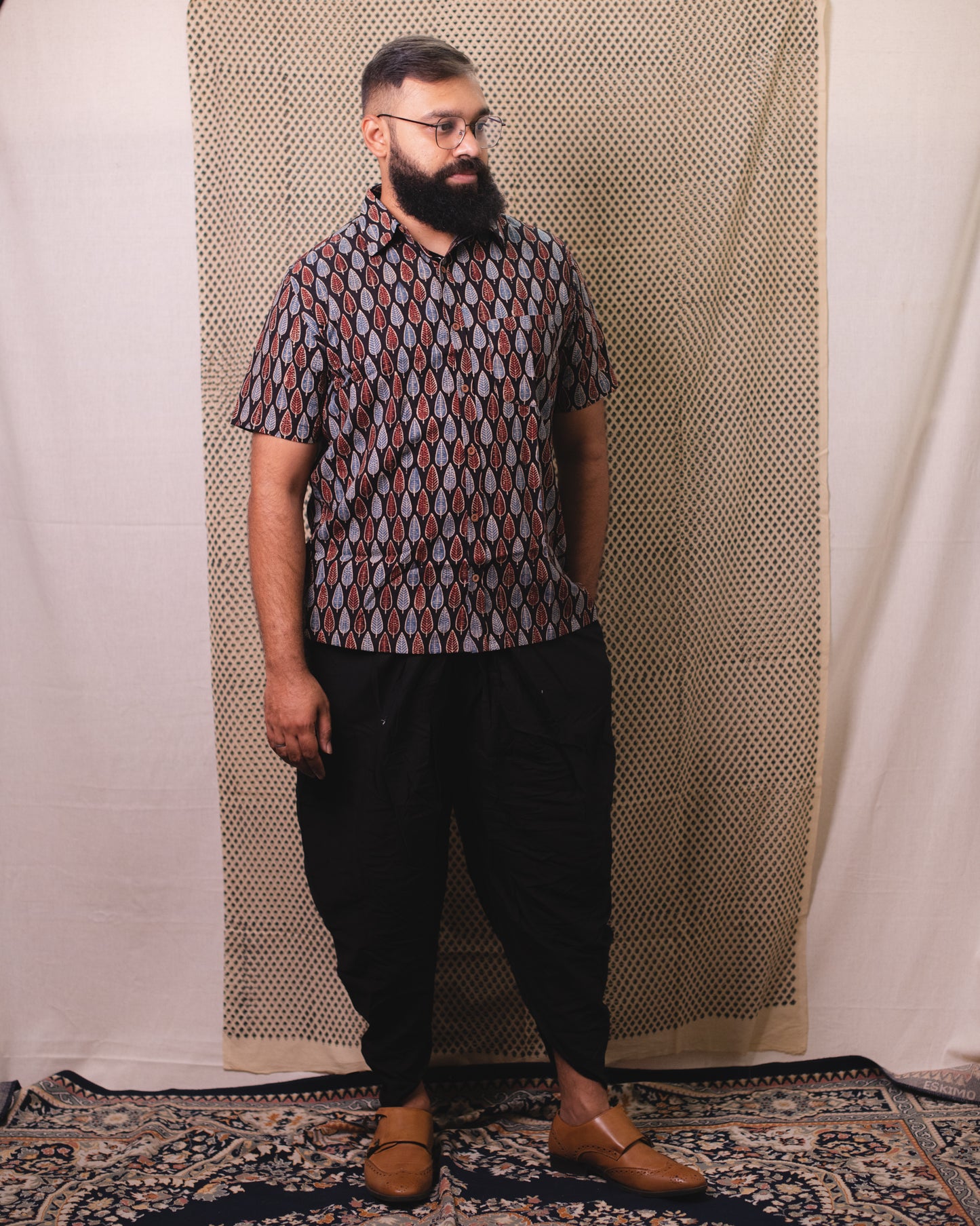 AJRAKH BLACK LEAF SHIRT