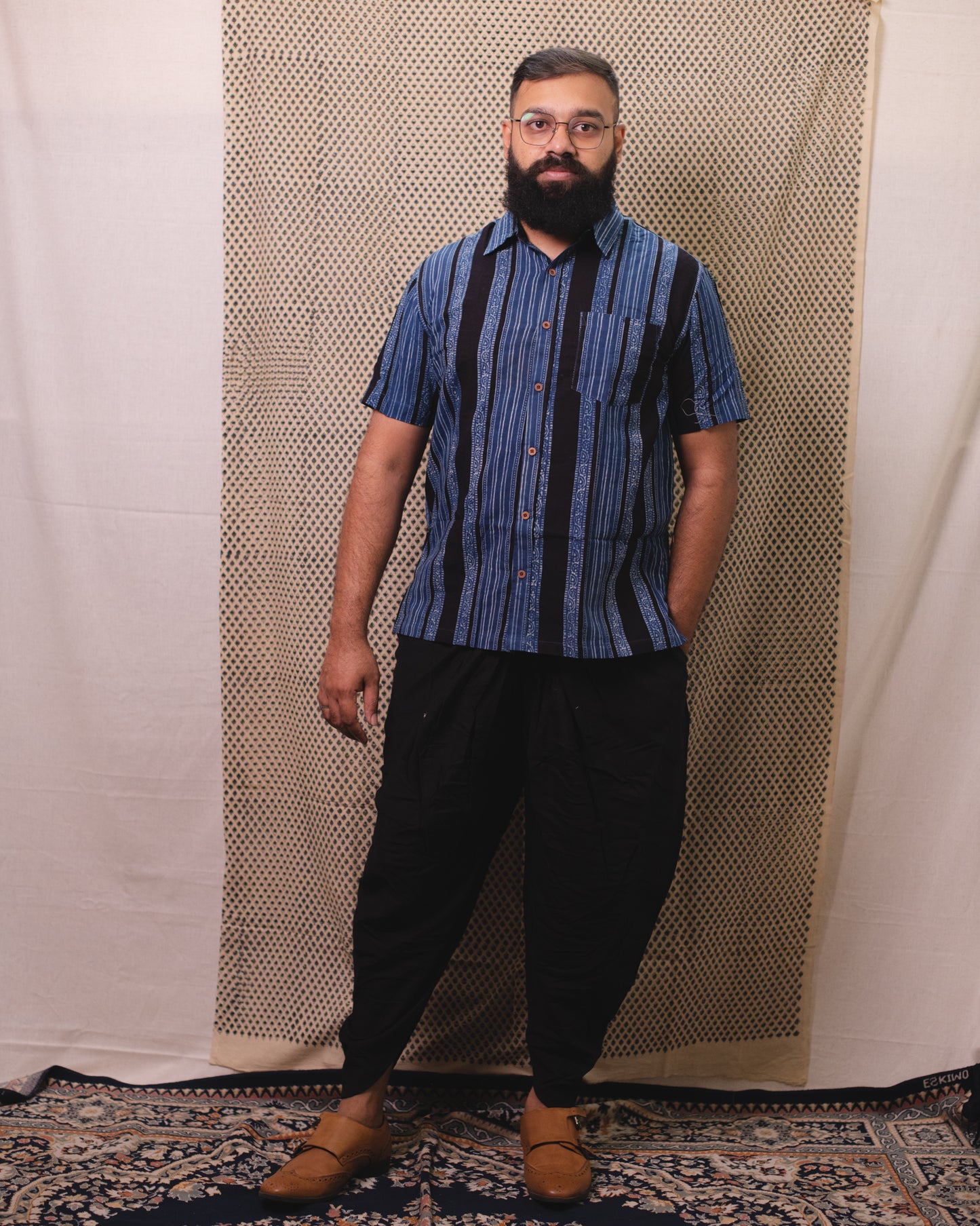 AJRAKH BLACK ROYAL STRIPES