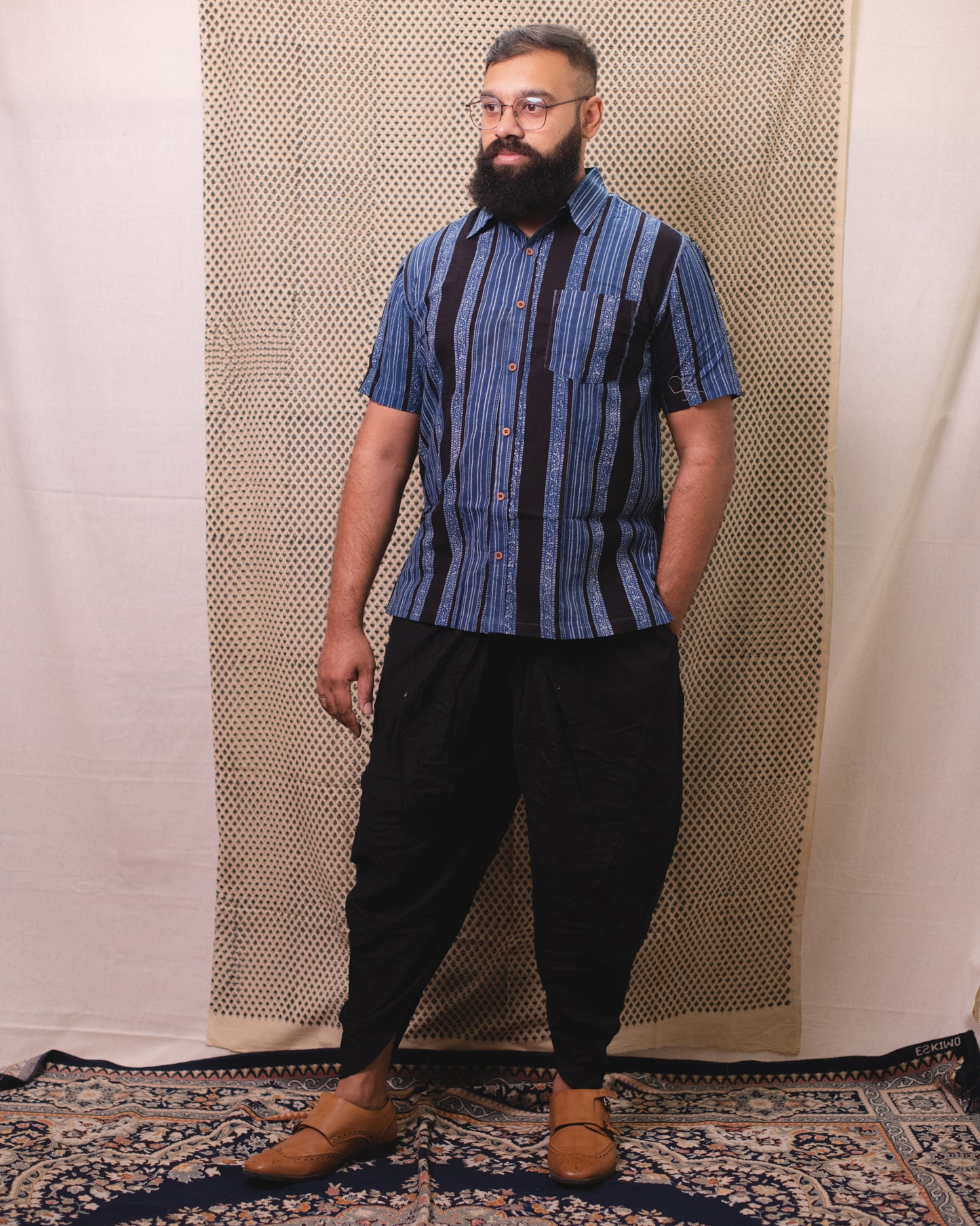 AJRAKH BLACK ROYAL STRIPES