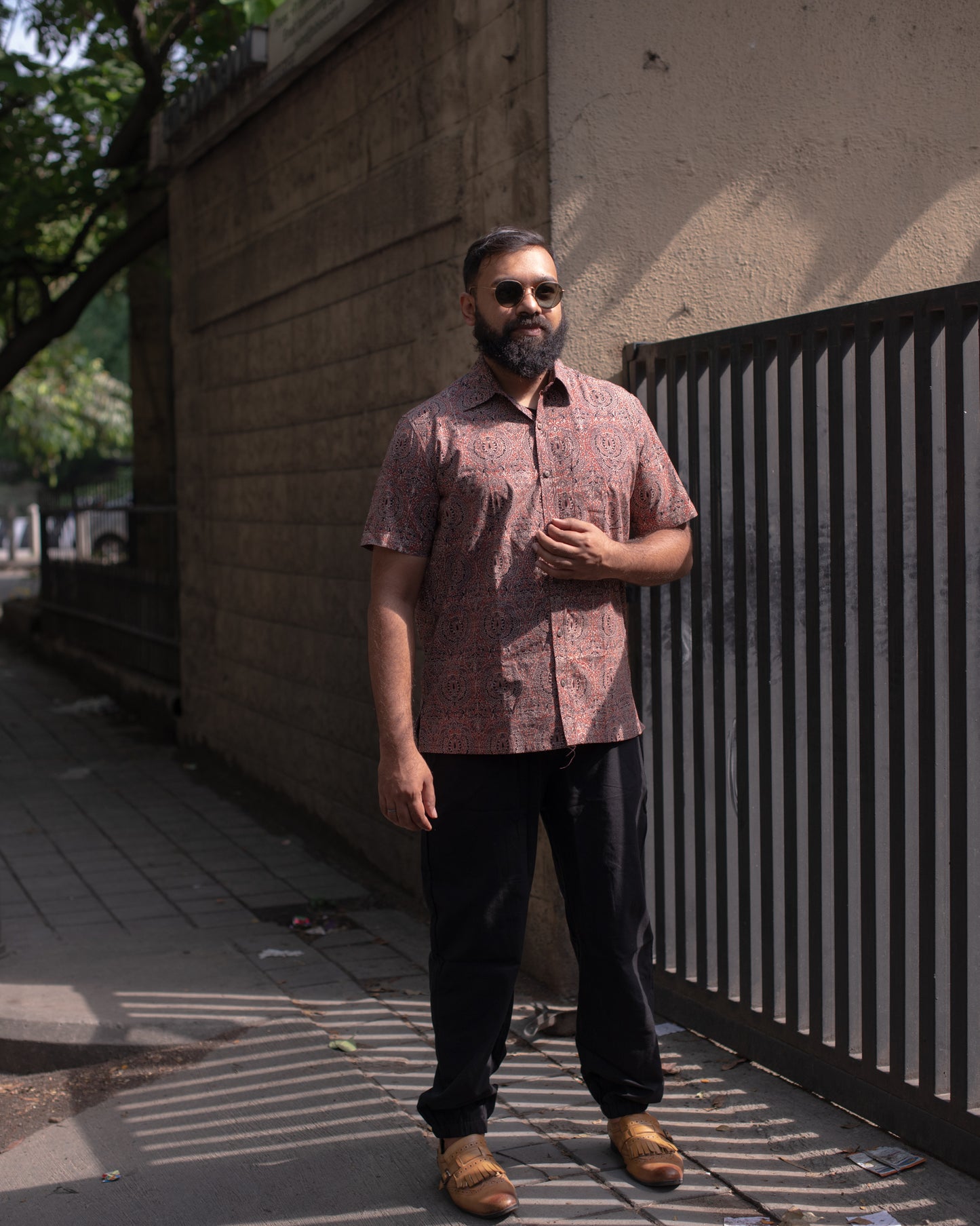 AJRAKH BROWN ABSTRACT LOTUS SHIRT