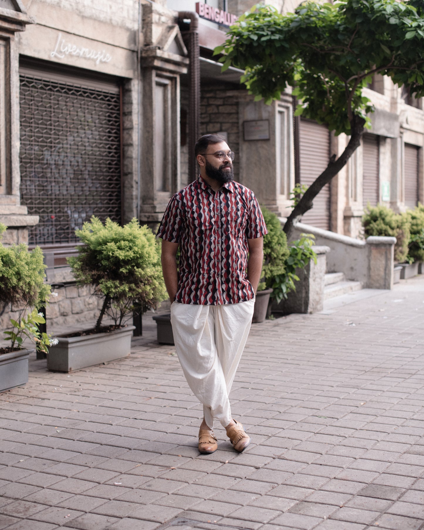AJRAKH MAROON WAVES SHIRT