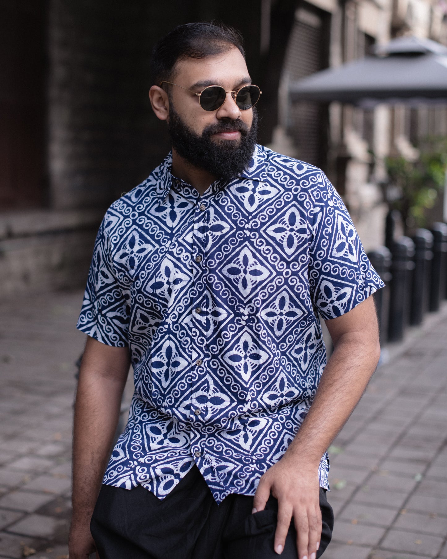 BATIK INDIGO GEOMETRIC TILE SHIRT