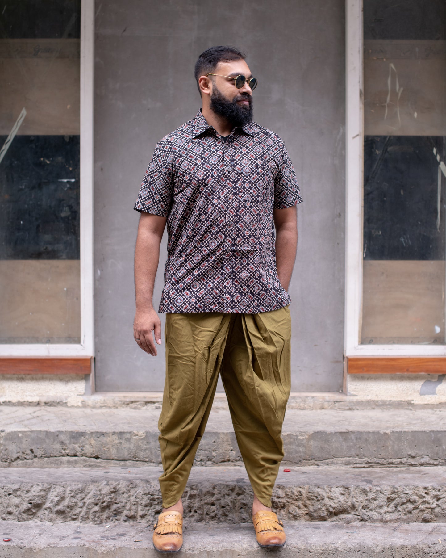 AJRAKH BLACK SQUARE DOTS SHIRT