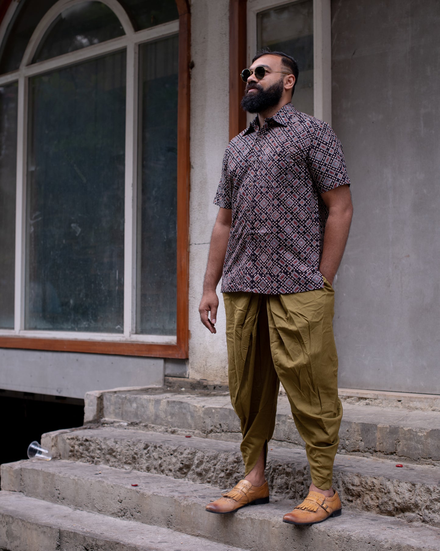 AJRAKH BLACK SQUARE DOTS SHIRT