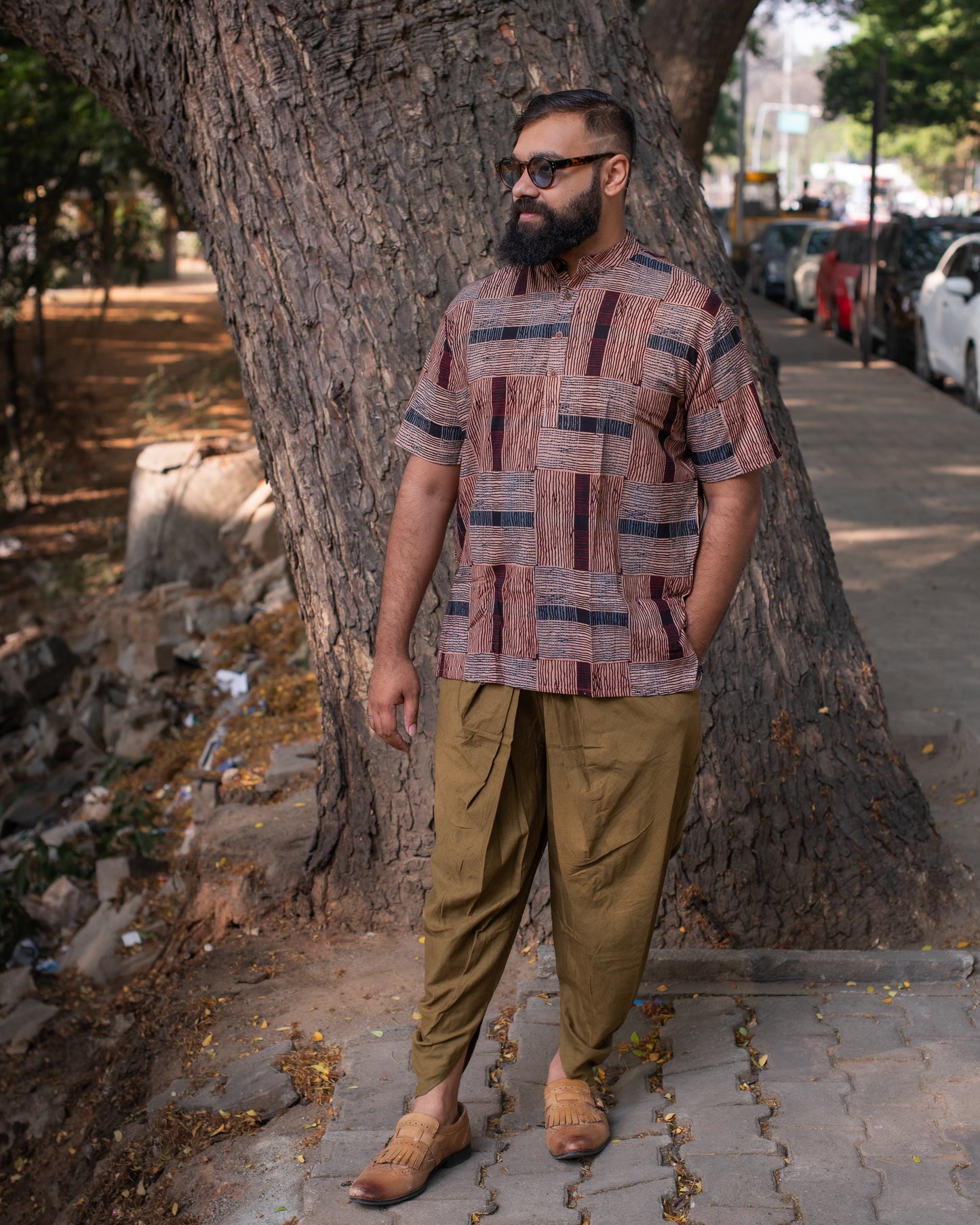 AJRAKH BROWN BRICK SHORT KURTA