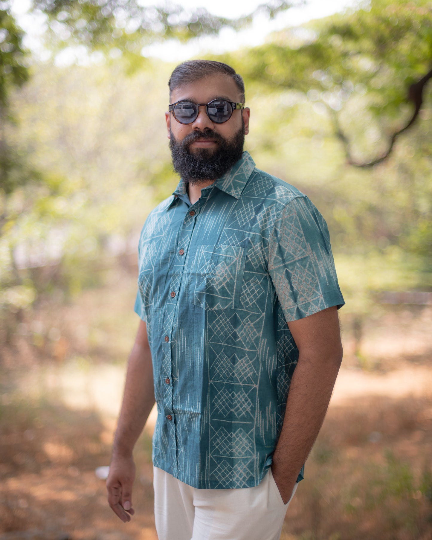 SHIBORI TEAL GREEN SHIRT