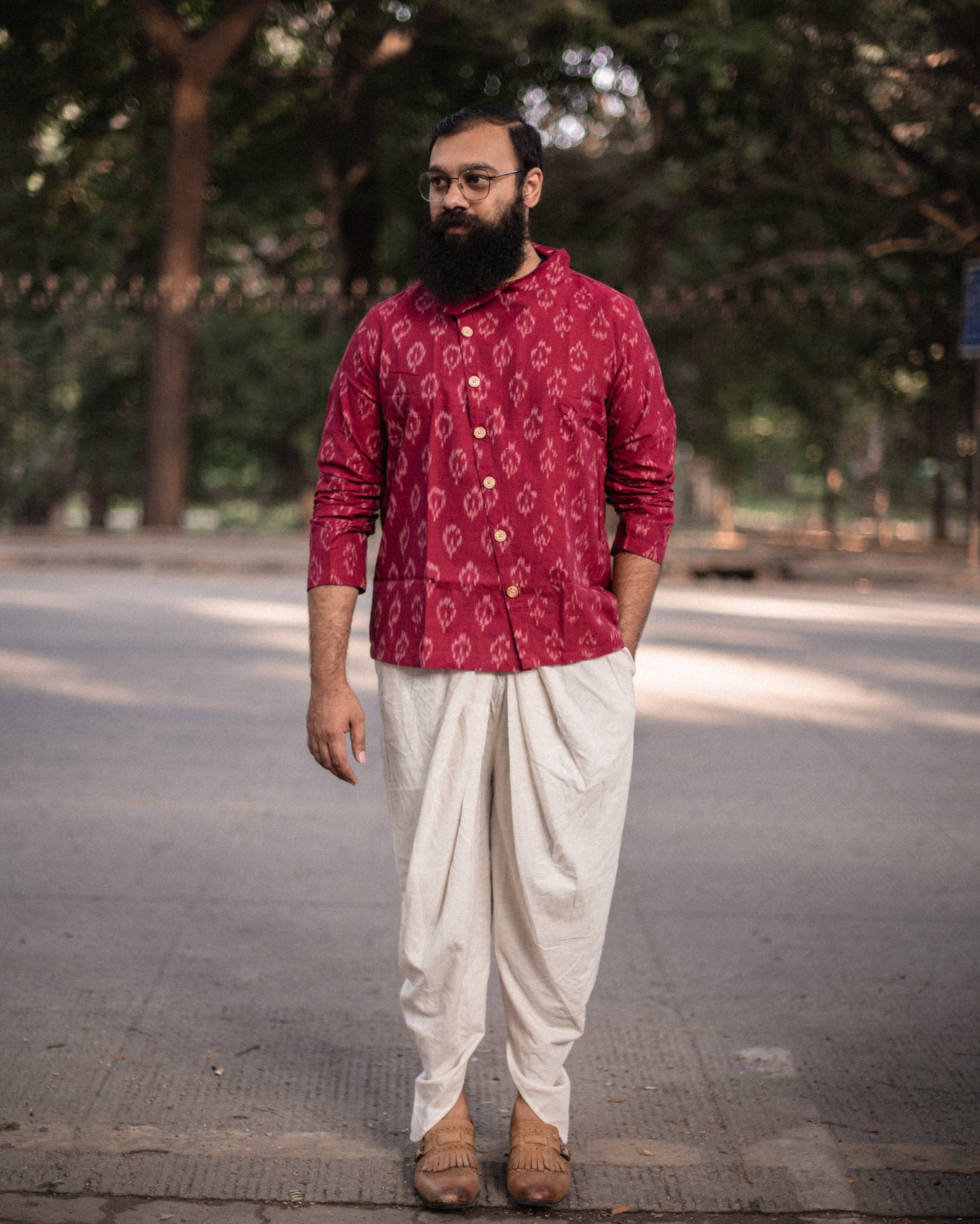 MARRON RAINDROP IKKAT 7B SHIRT