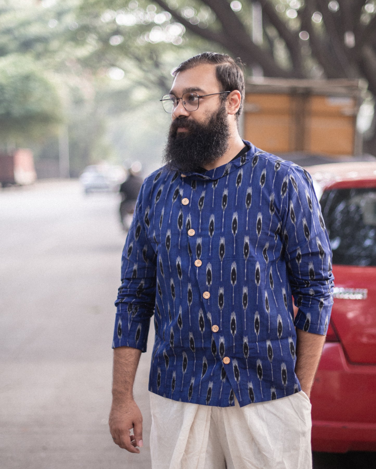 NAVY BLUE ARROW Ikkat 7B SHIRT