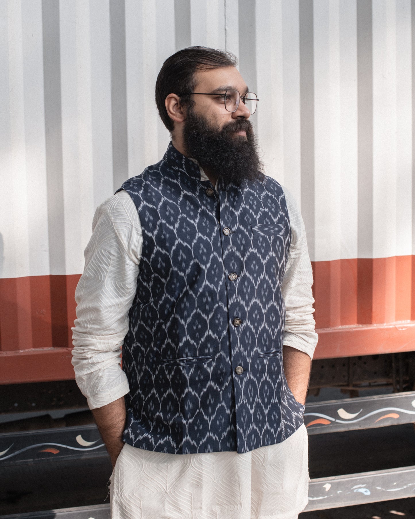 NAVY BLUE IKKAT MODI JACKET