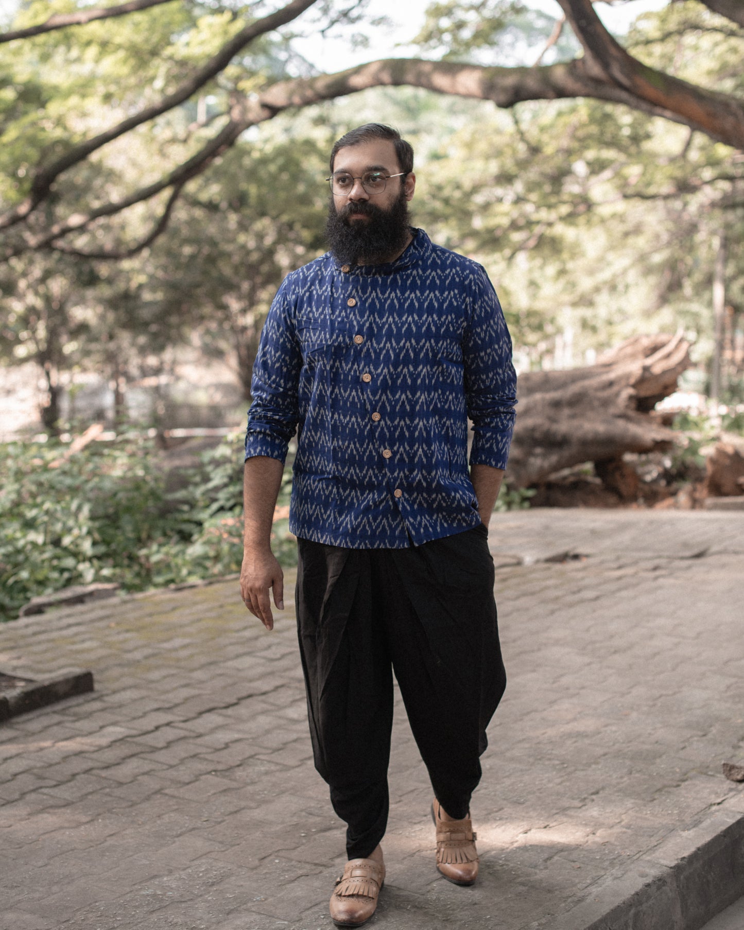 INDIGO ZIGZAG IKKAT 7B SHIRT