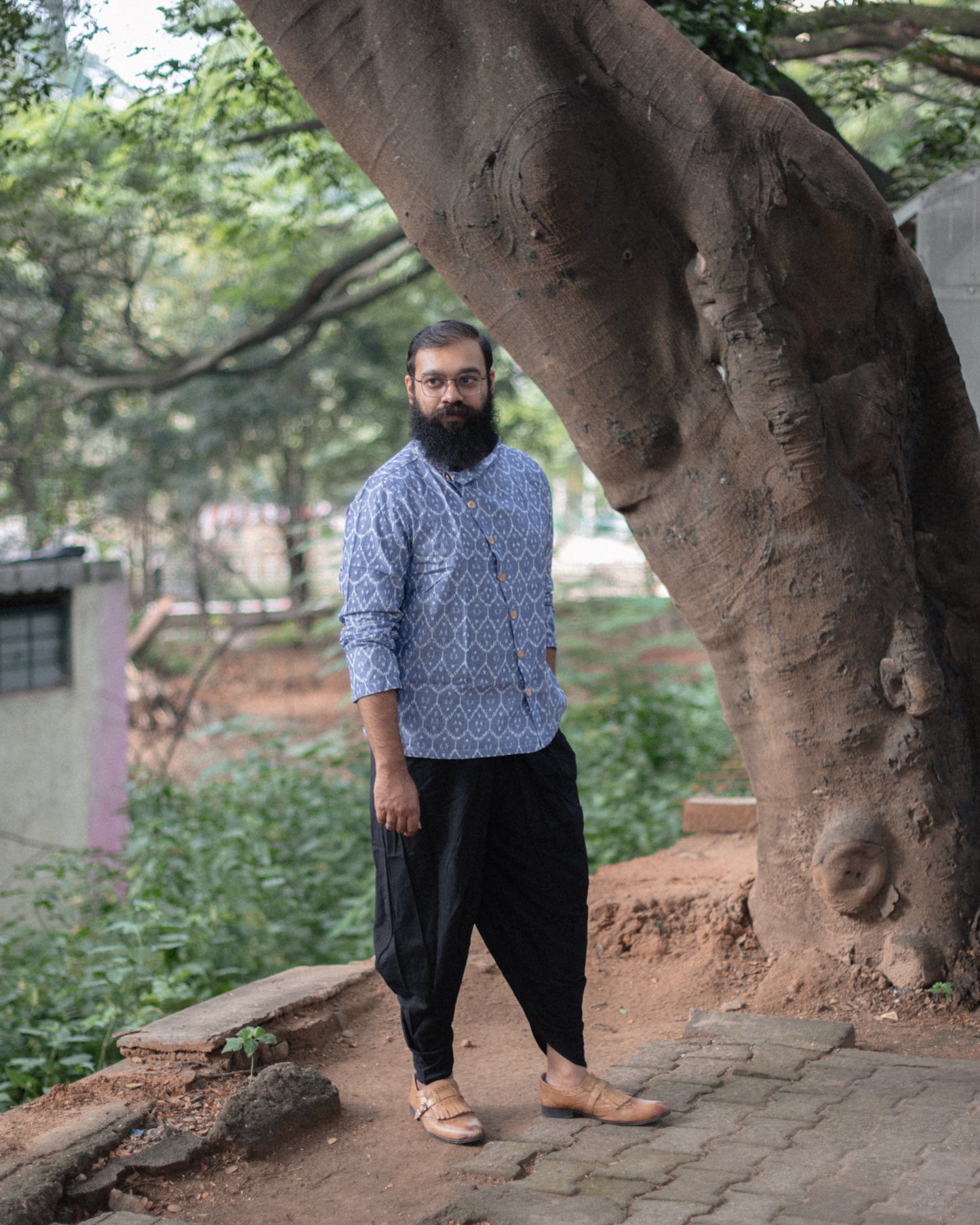 STONE BLUE HONEYCOMB IKKAT 7B SHIRT