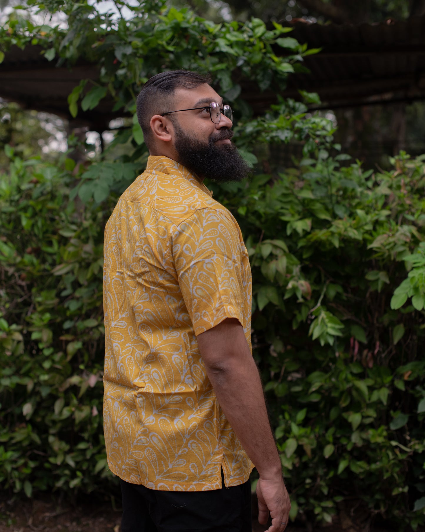 YELLOW ABSTRACT LEAVES BATIK SHIRT