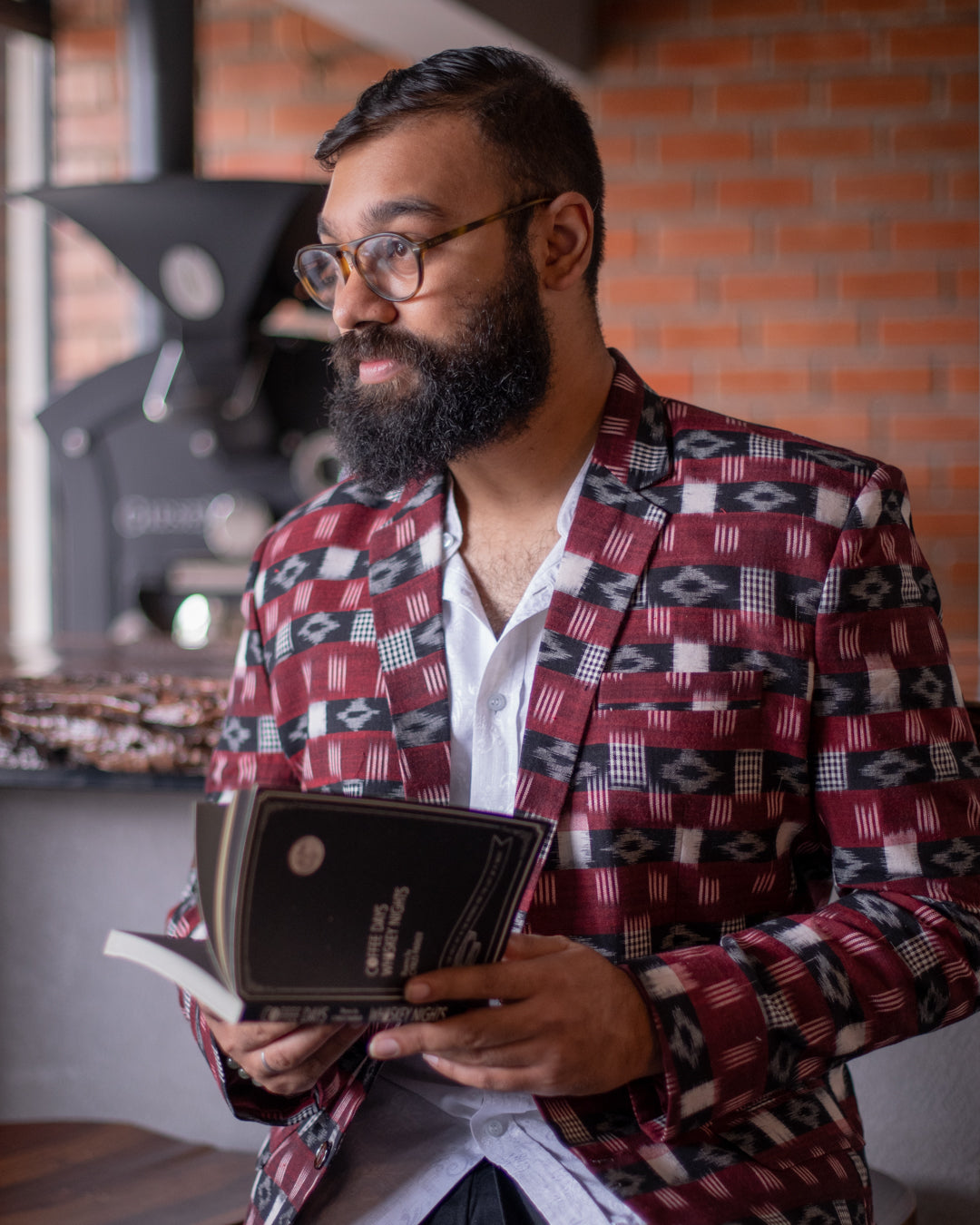 MAROON BLACK IKKAT BLAZER