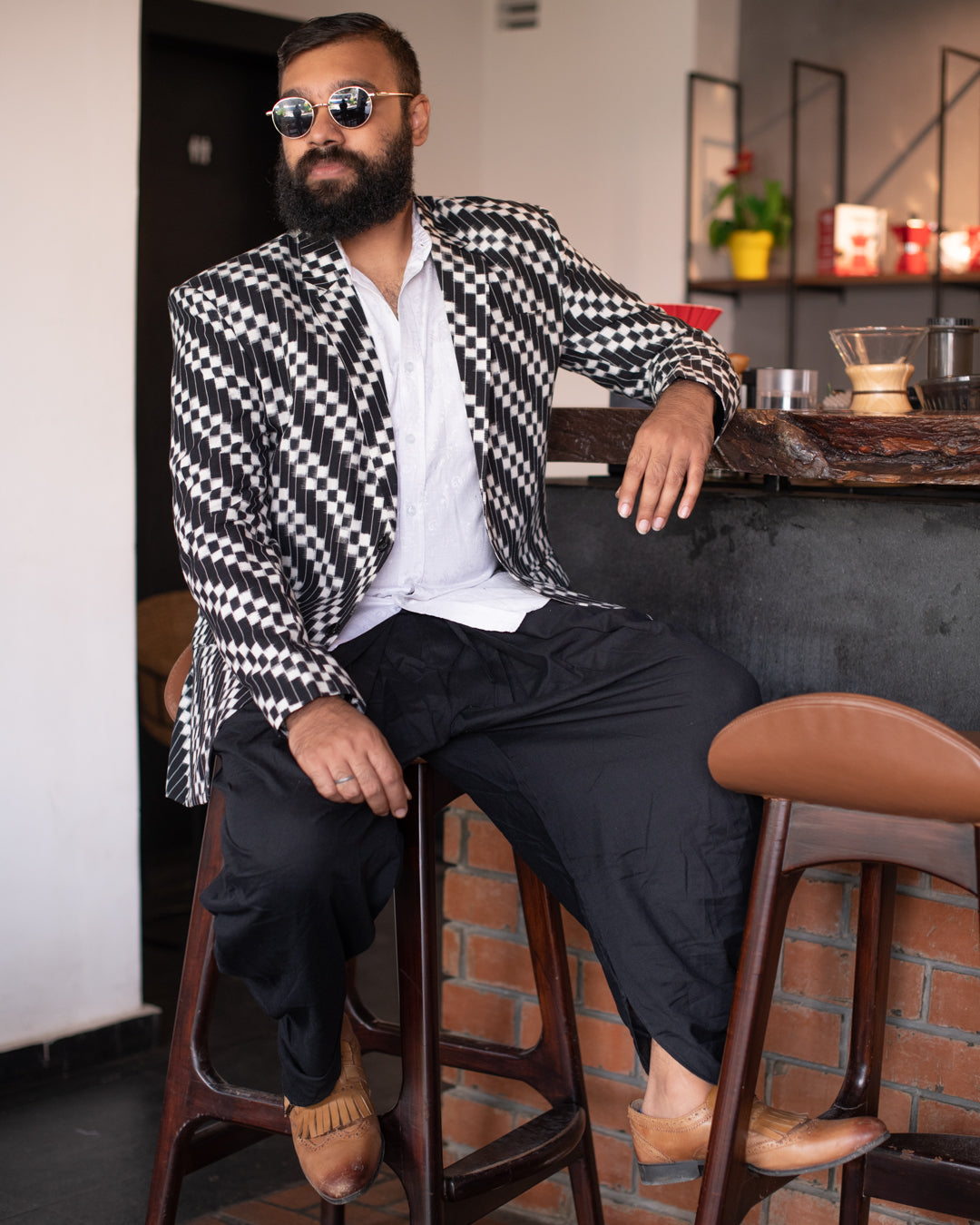 BLACK CHECKERED IKKAT BLAZER