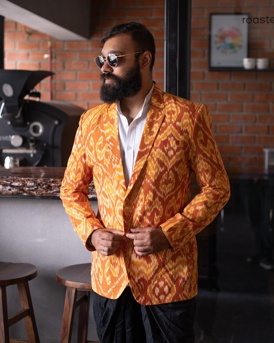 MERCERISED MUSTARD IKKAT BLAZER