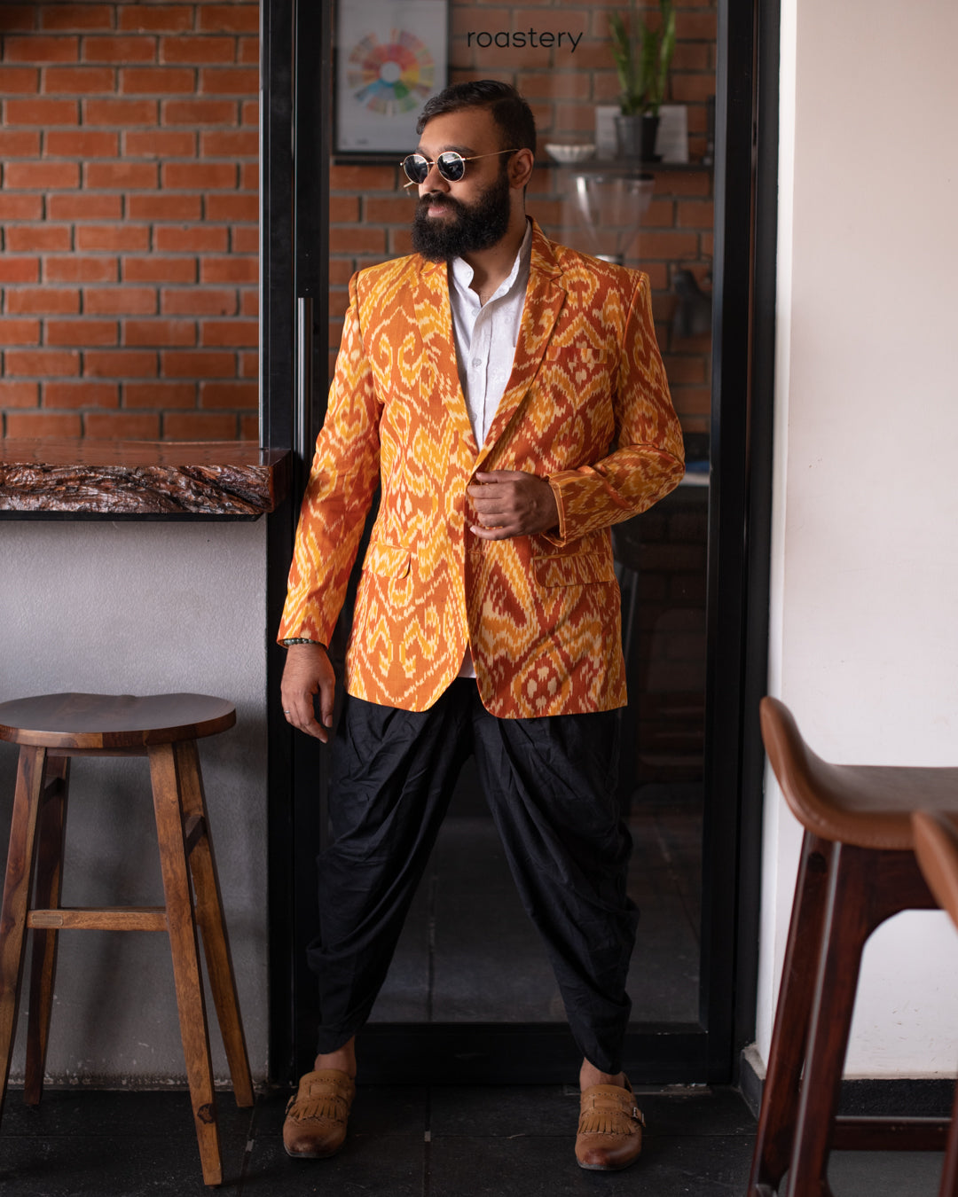 MERCERISED MUSTARD IKKAT BLAZER