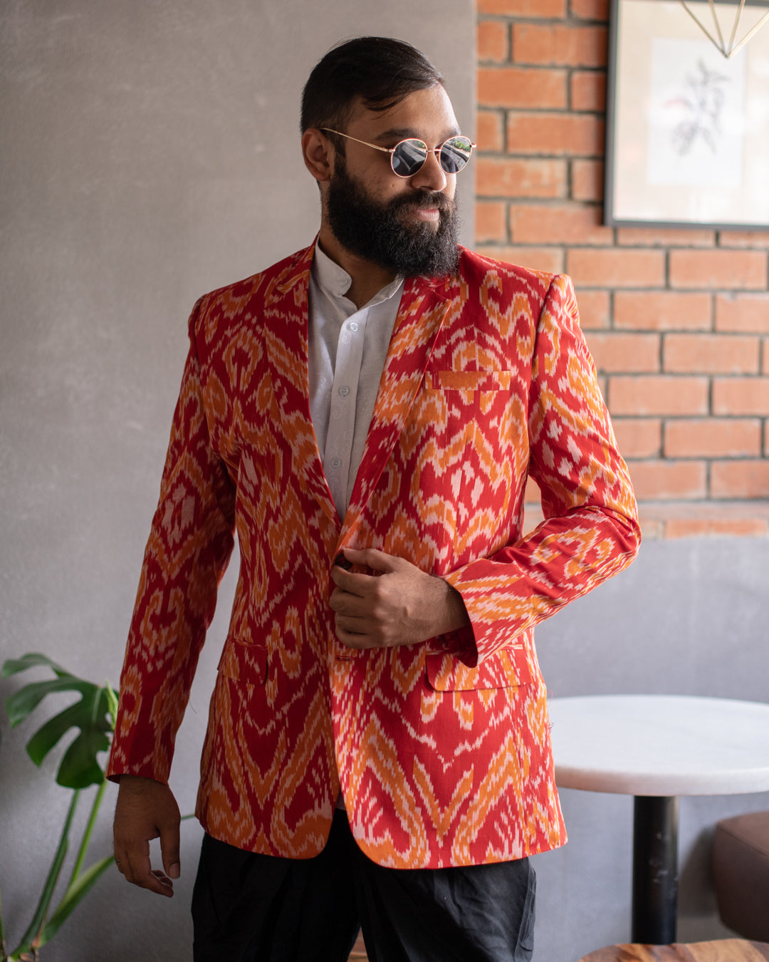 MERCERISED RED IKKAT BLAZER