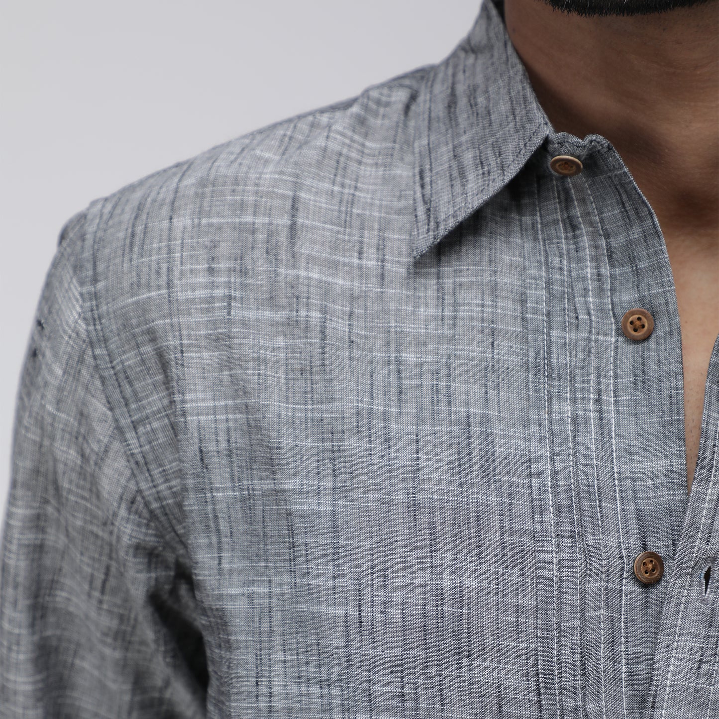 GREY PINTUCK SLUB SHIRT