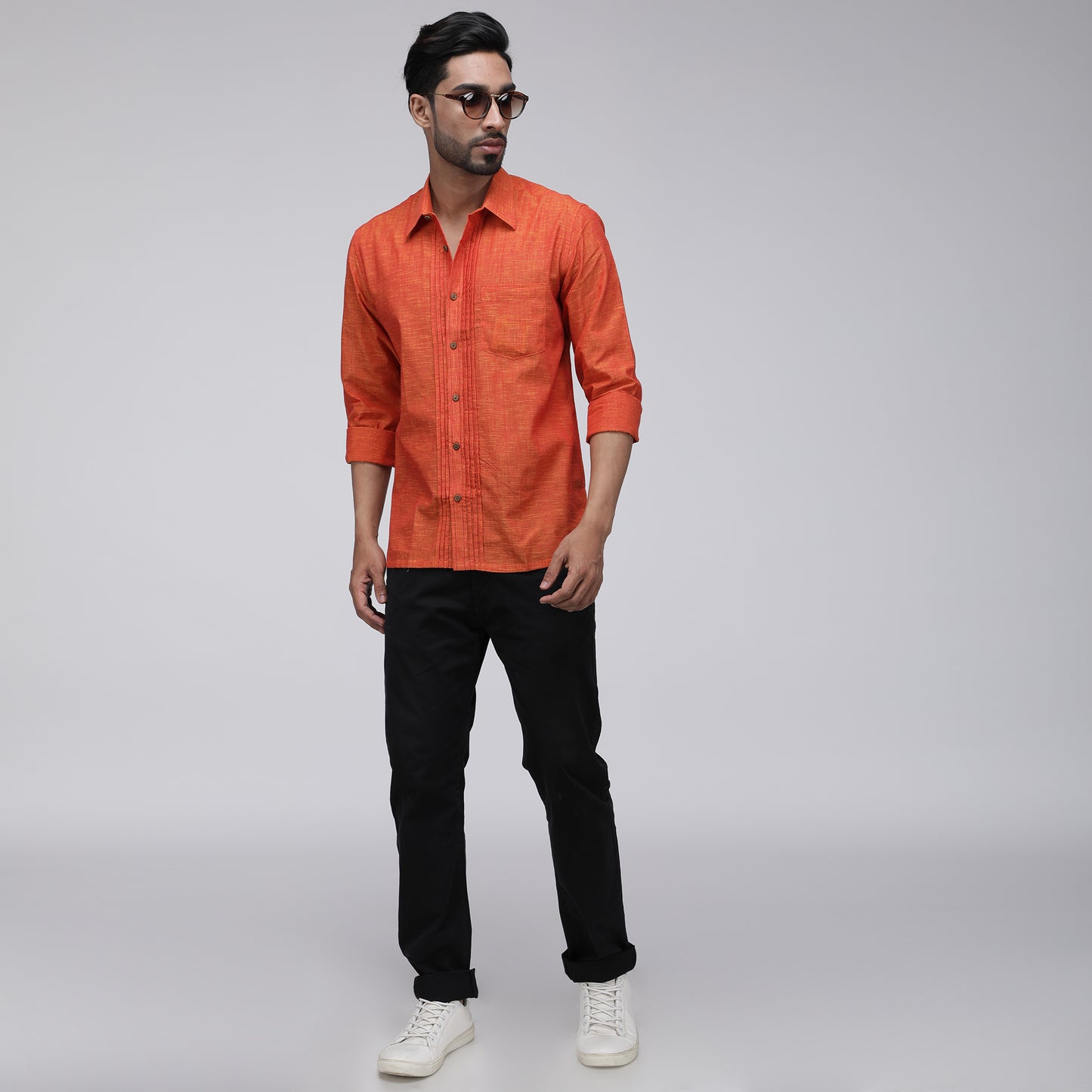 ORANGE PINTUCK SLUB SHIRT
