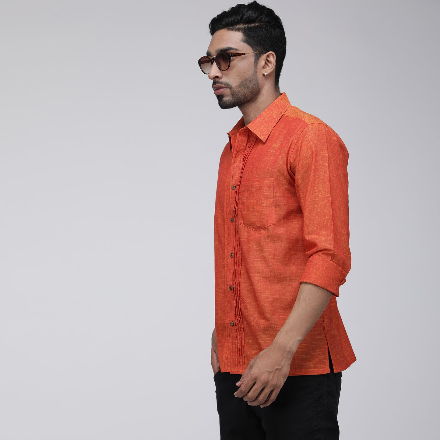 ORANGE PINTUCK SLUB SHIRT