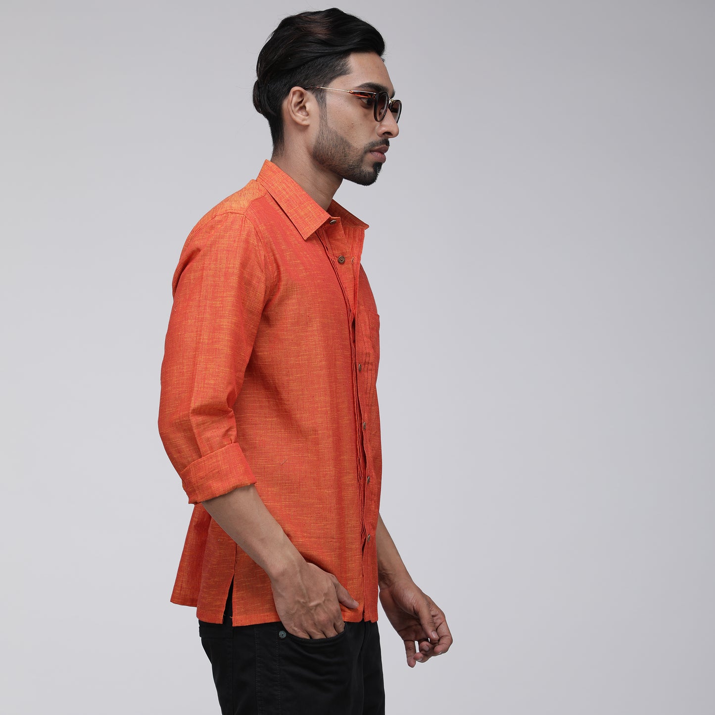ORANGE PINTUCK SLUB SHIRT
