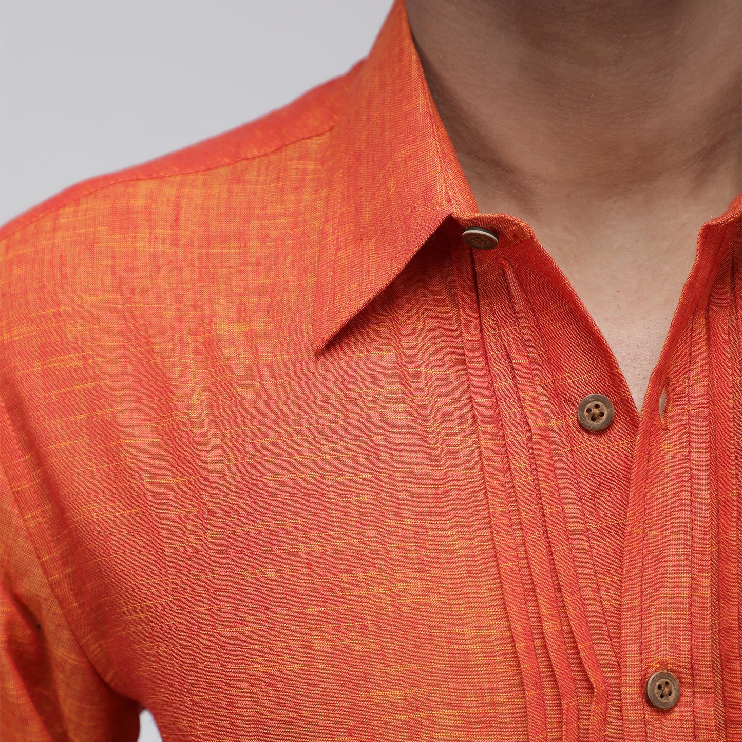 ORANGE PINTUCK SLUB SHIRT