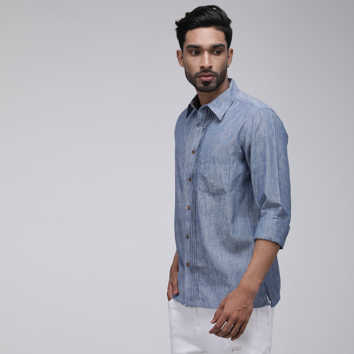 INDIGO PINTUCK SLUB SHIRT