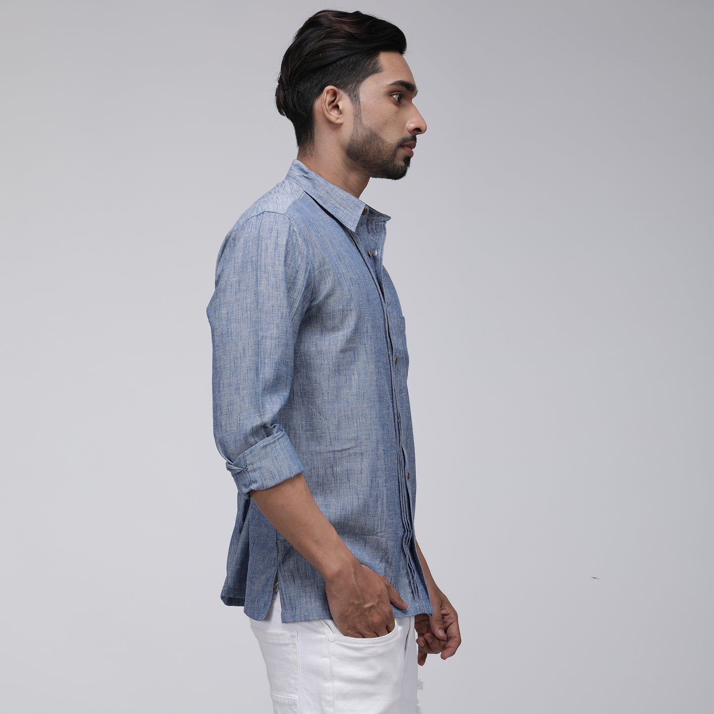 INDIGO PINTUCK SLUB SHIRT