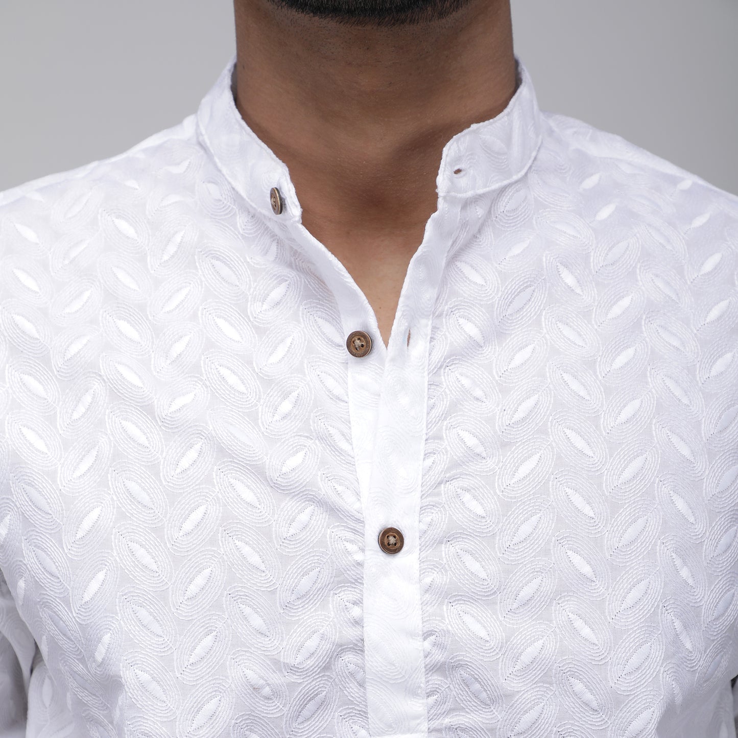 WHITE LEAF JACQUARD KURTA